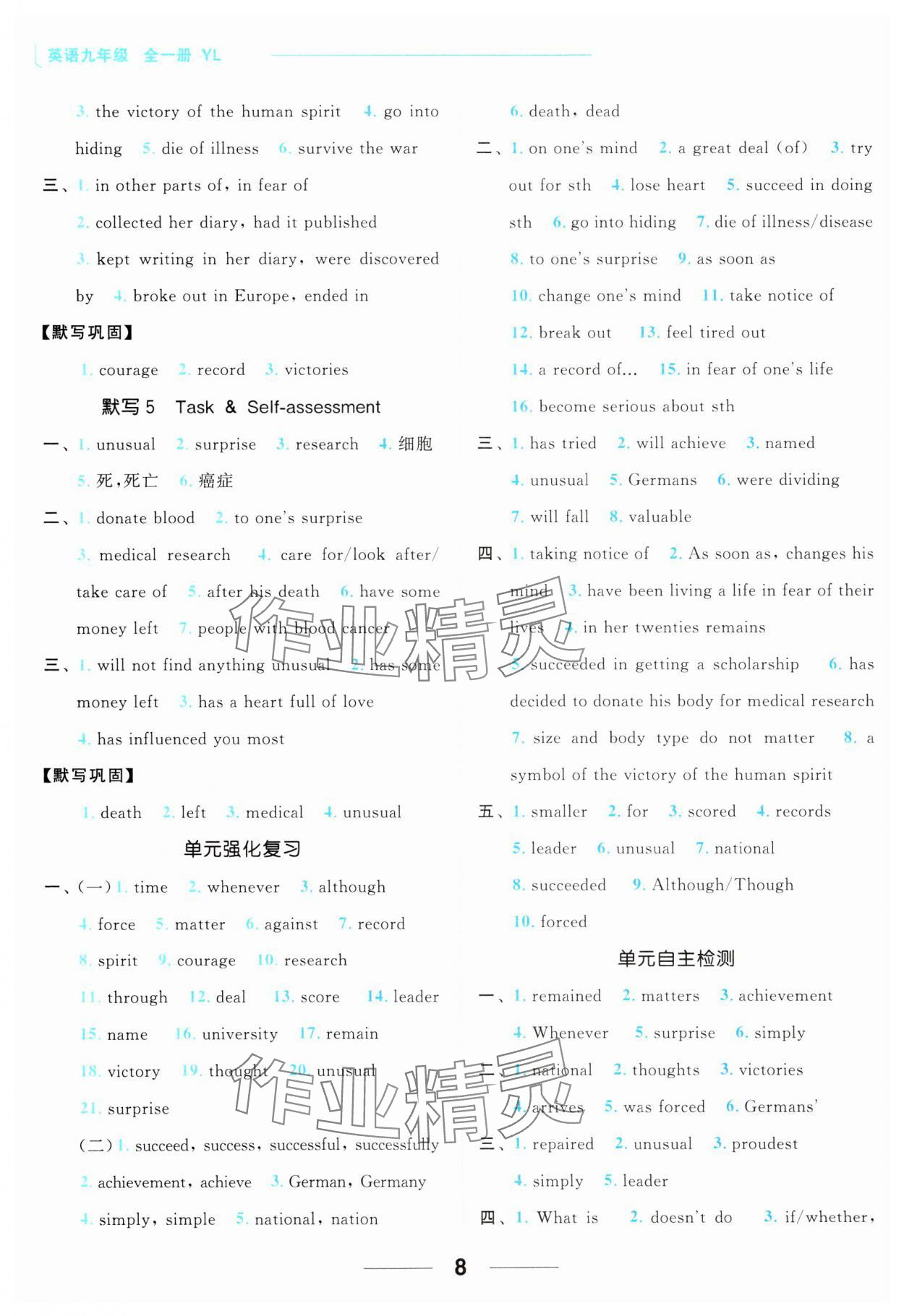 2023年亮點給力默寫能力訓練九年級英語全一冊譯林版&nbsp;參考答案第8頁