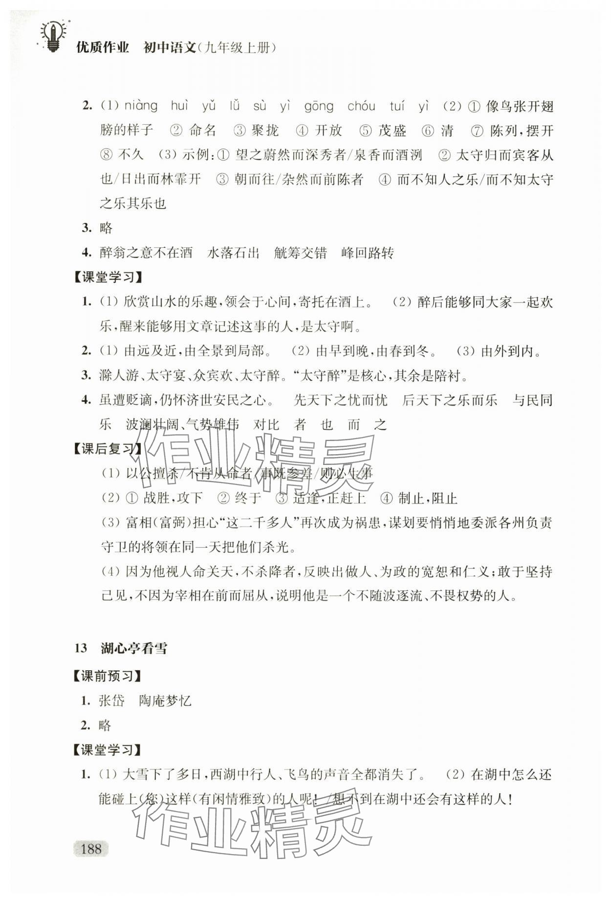 2024年优质作业九年级语文上册人教版&nbsp;参考答案第10页