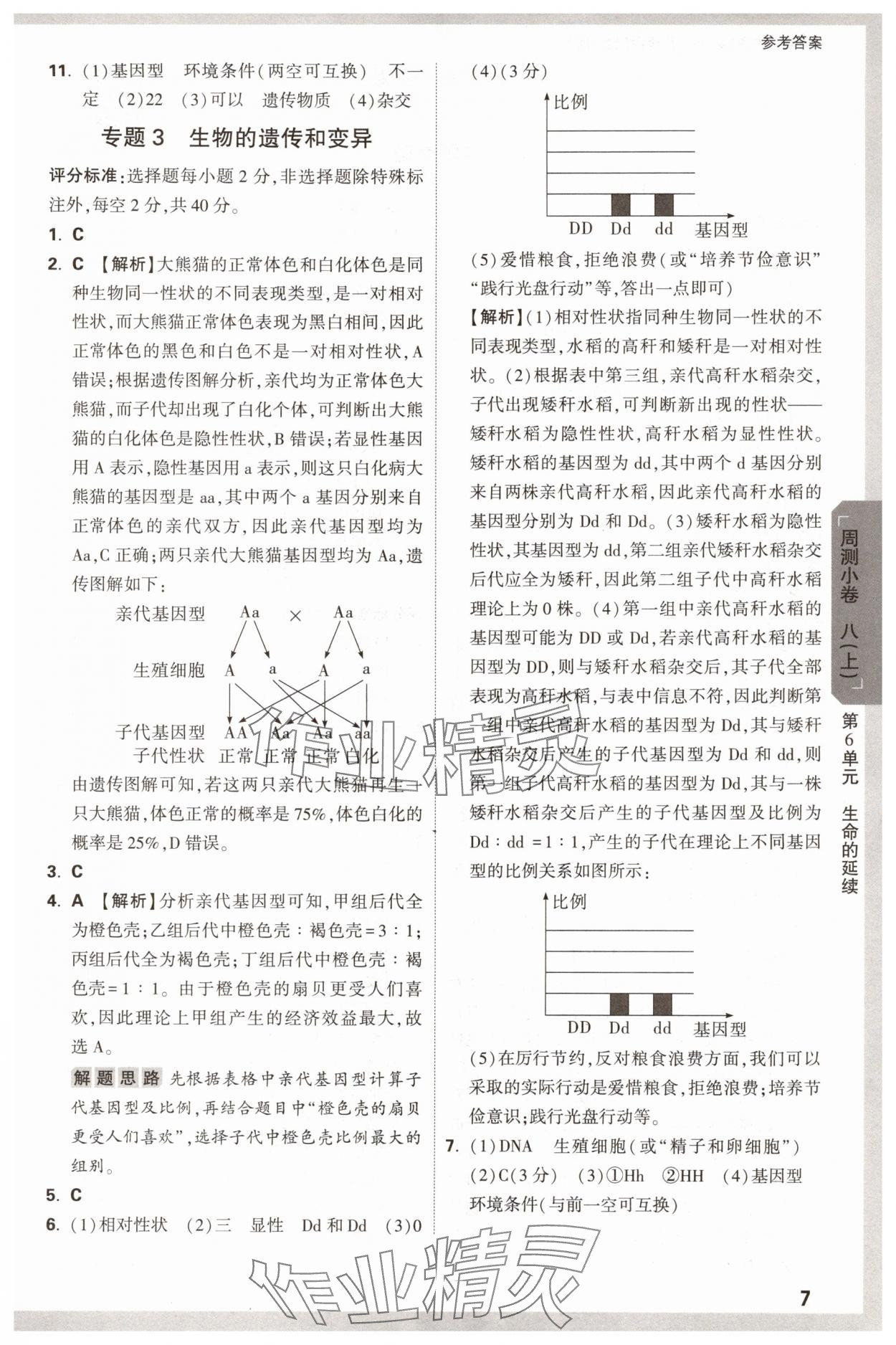 2025年萬唯中考大小卷八年級生物全一冊北師大版 參考答案第7頁