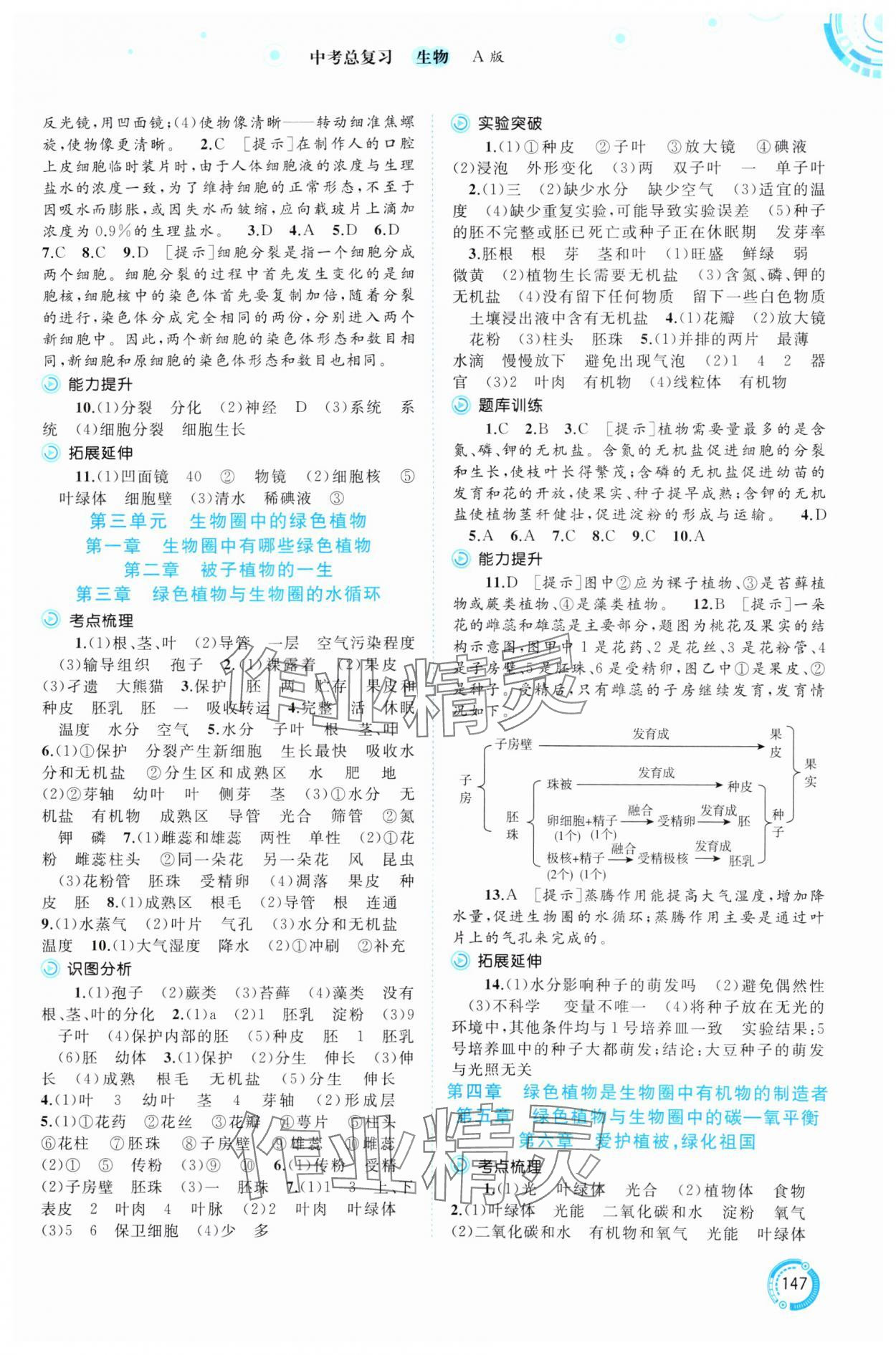 2025年中考先鋒中考總復(fù)習(xí)生物人教版 參考答案第2頁(yè)