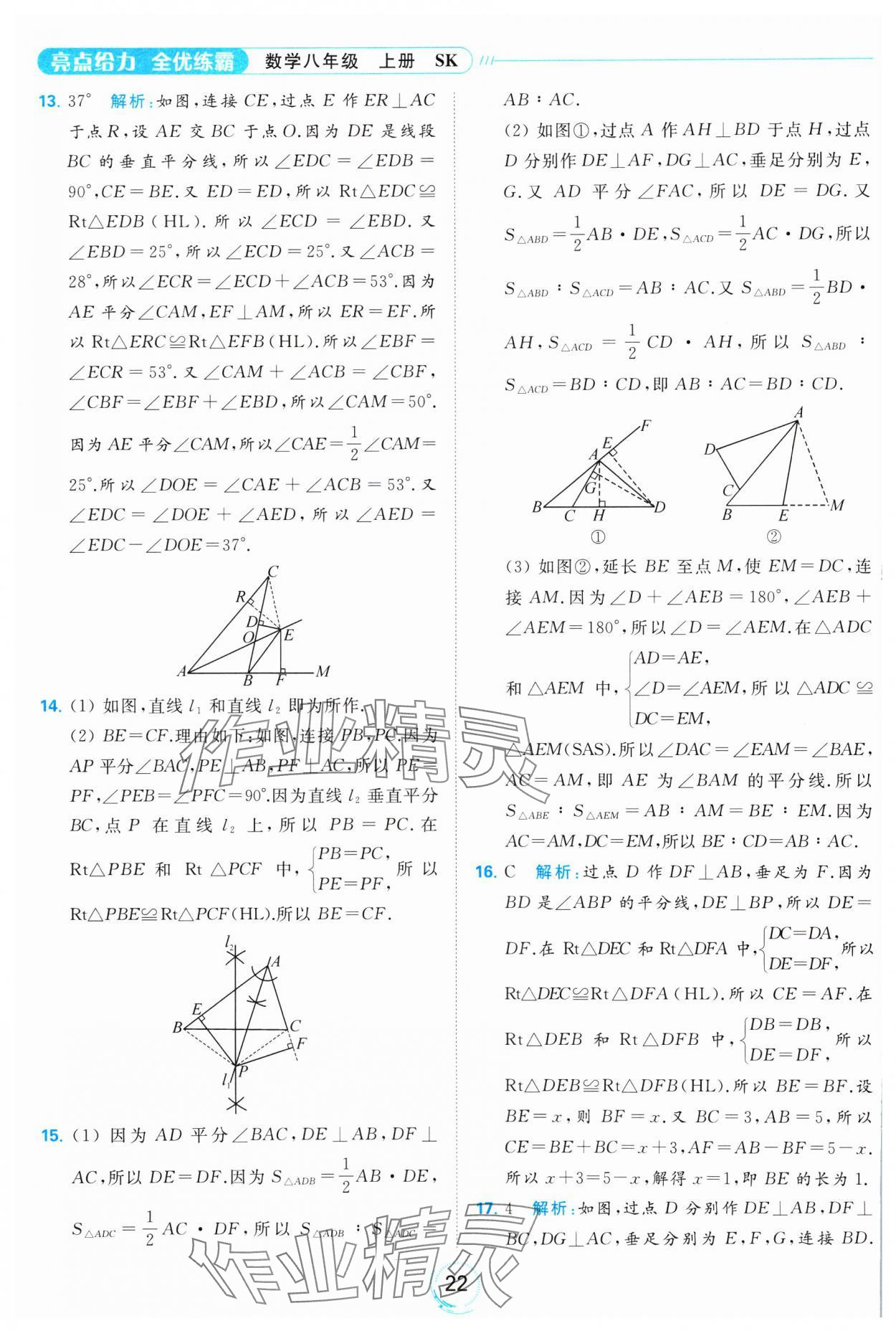 2023年亮點給力全優(yōu)練霸八年級數(shù)學上冊蘇科版 參考答案第22頁