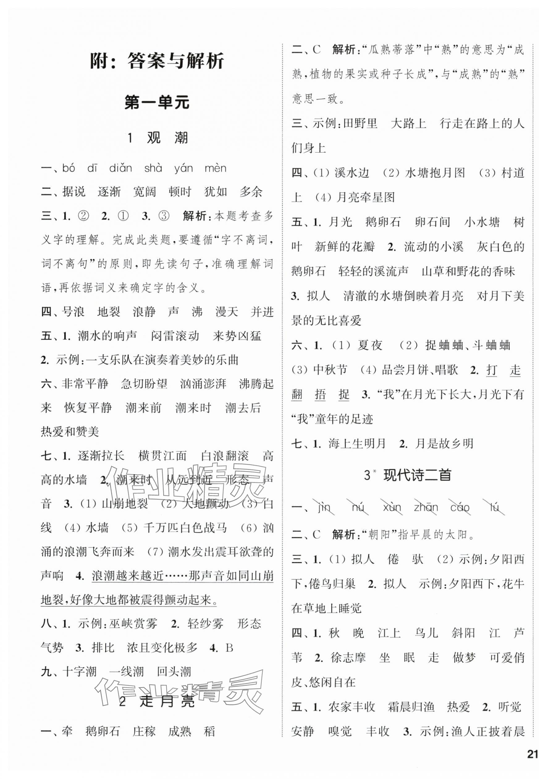 2025年通城學(xué)典課時(shí)新體驗(yàn)四年級語文上冊人教版 參考答案第1頁