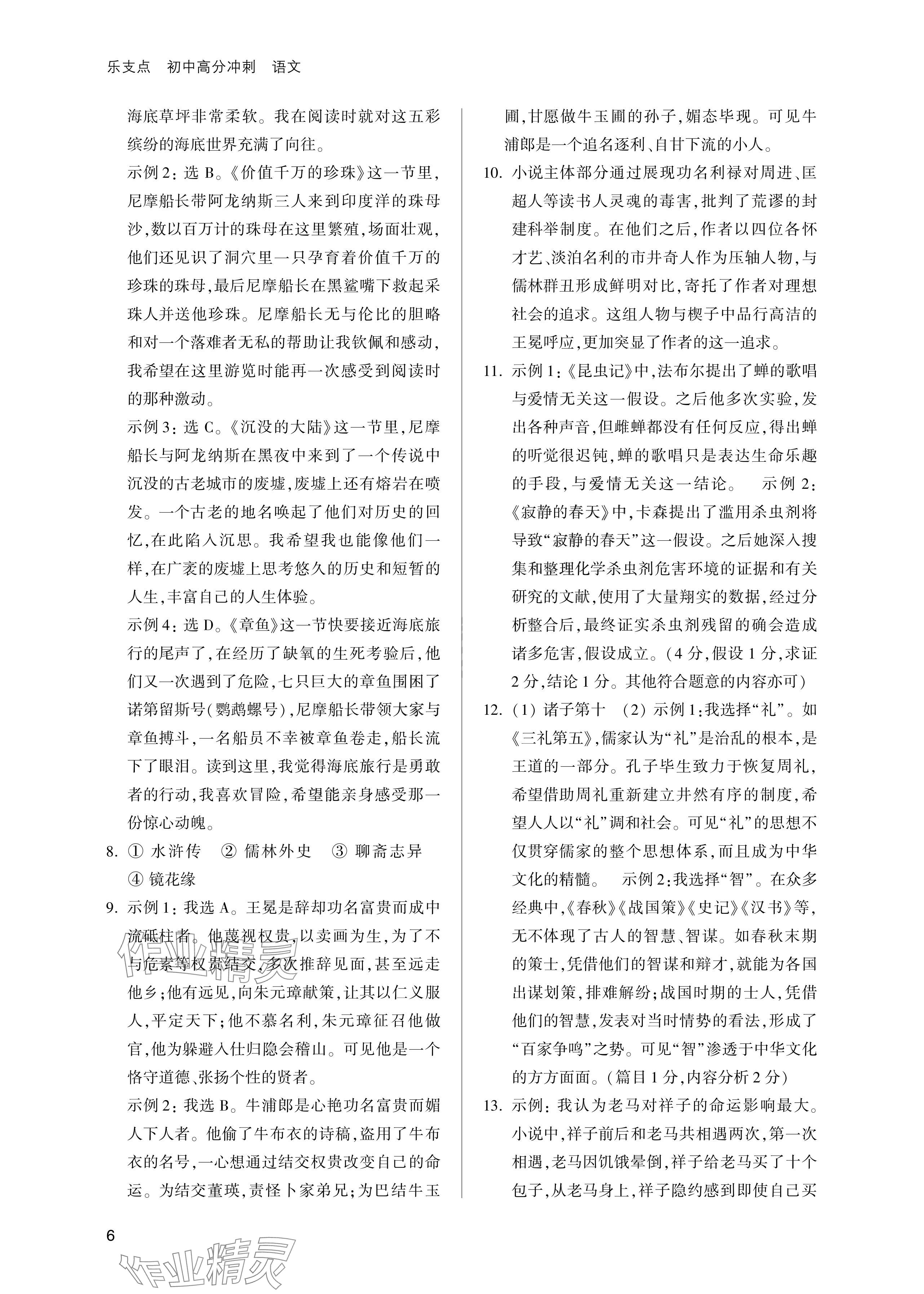 2024年樂支點(diǎn)中考高分沖刺語文&nbsp;參考答案第6頁