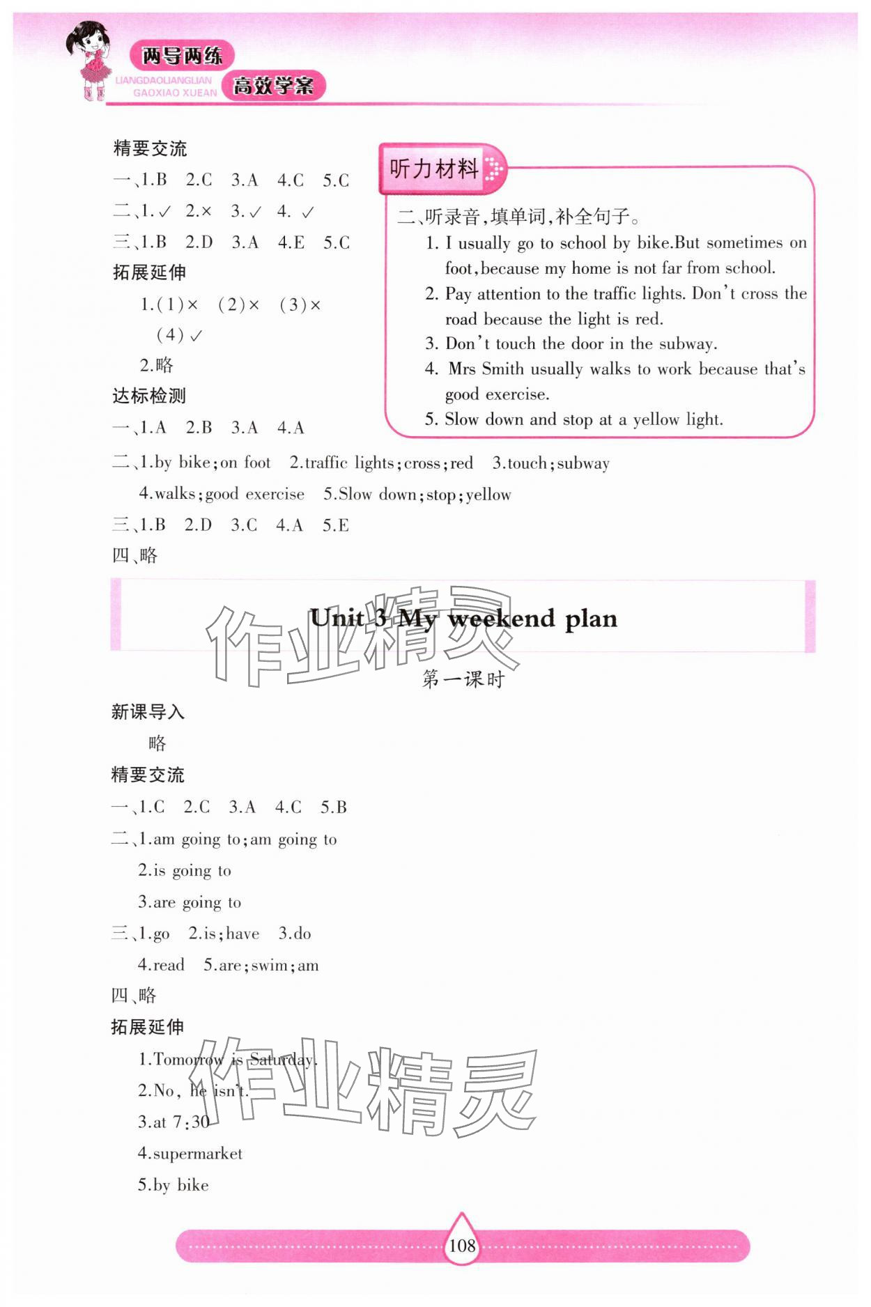 2025年新课标两导两练高效学案六年级英语上册人教版 参考答案第3页