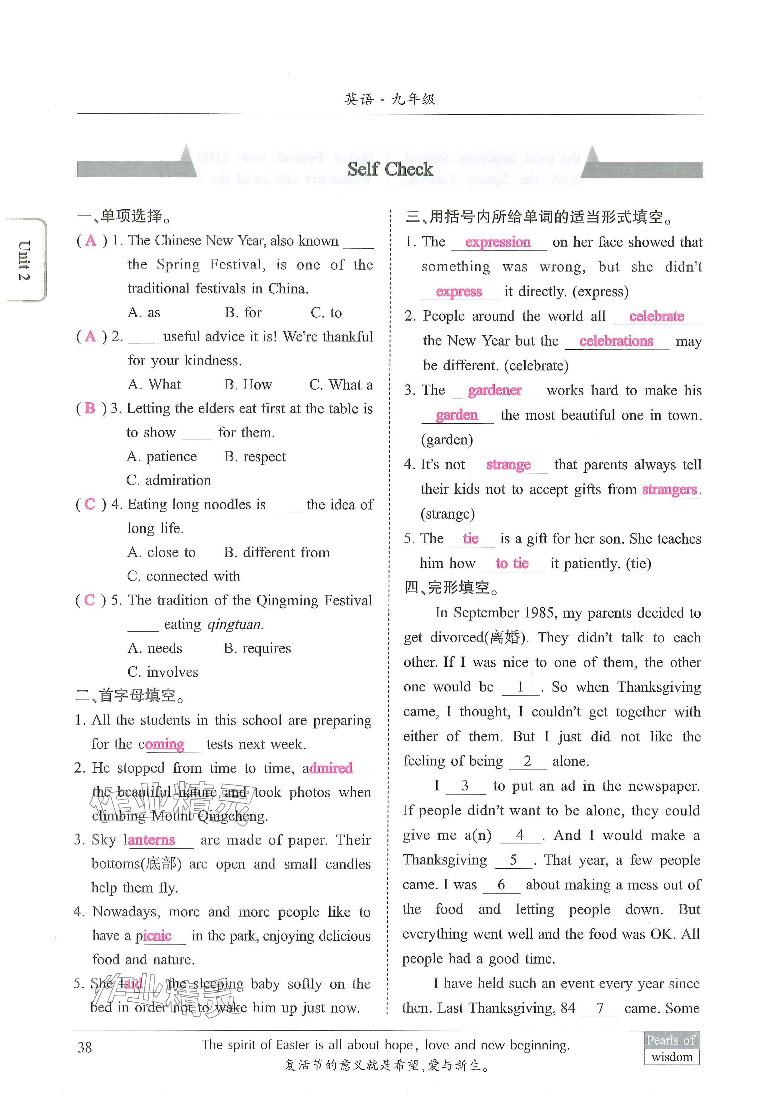 2024年新视界初中英语九年级英语上册人教版 参考答案第38页
