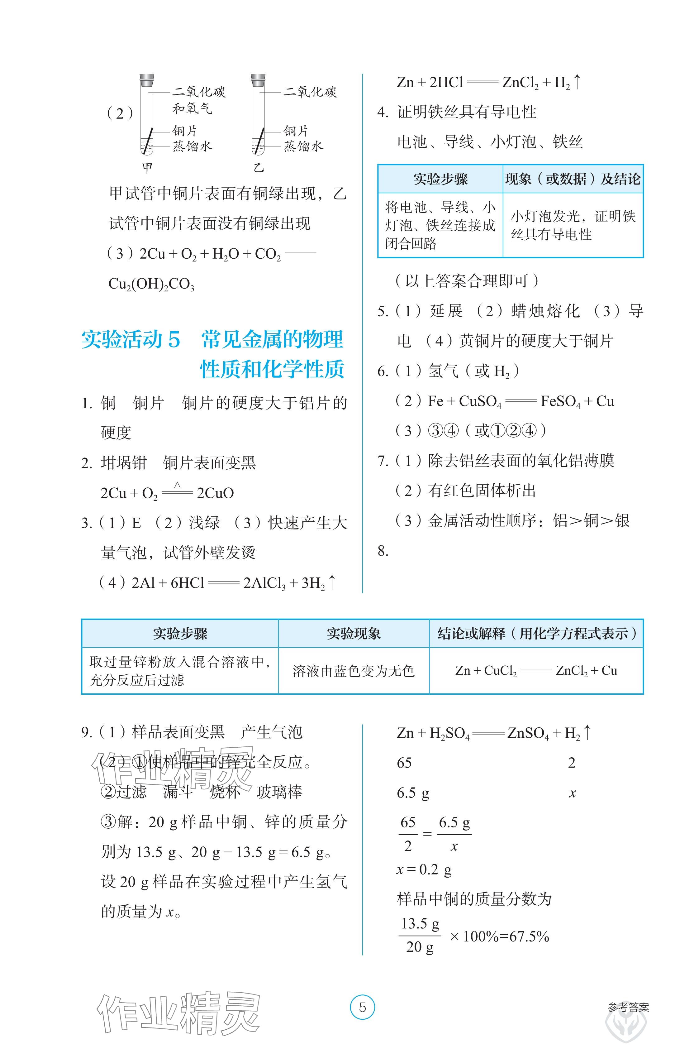2025年學(xué)生基礎(chǔ)性作業(yè)九年級(jí)化學(xué)下冊(cè)人教版 參考答案第5頁