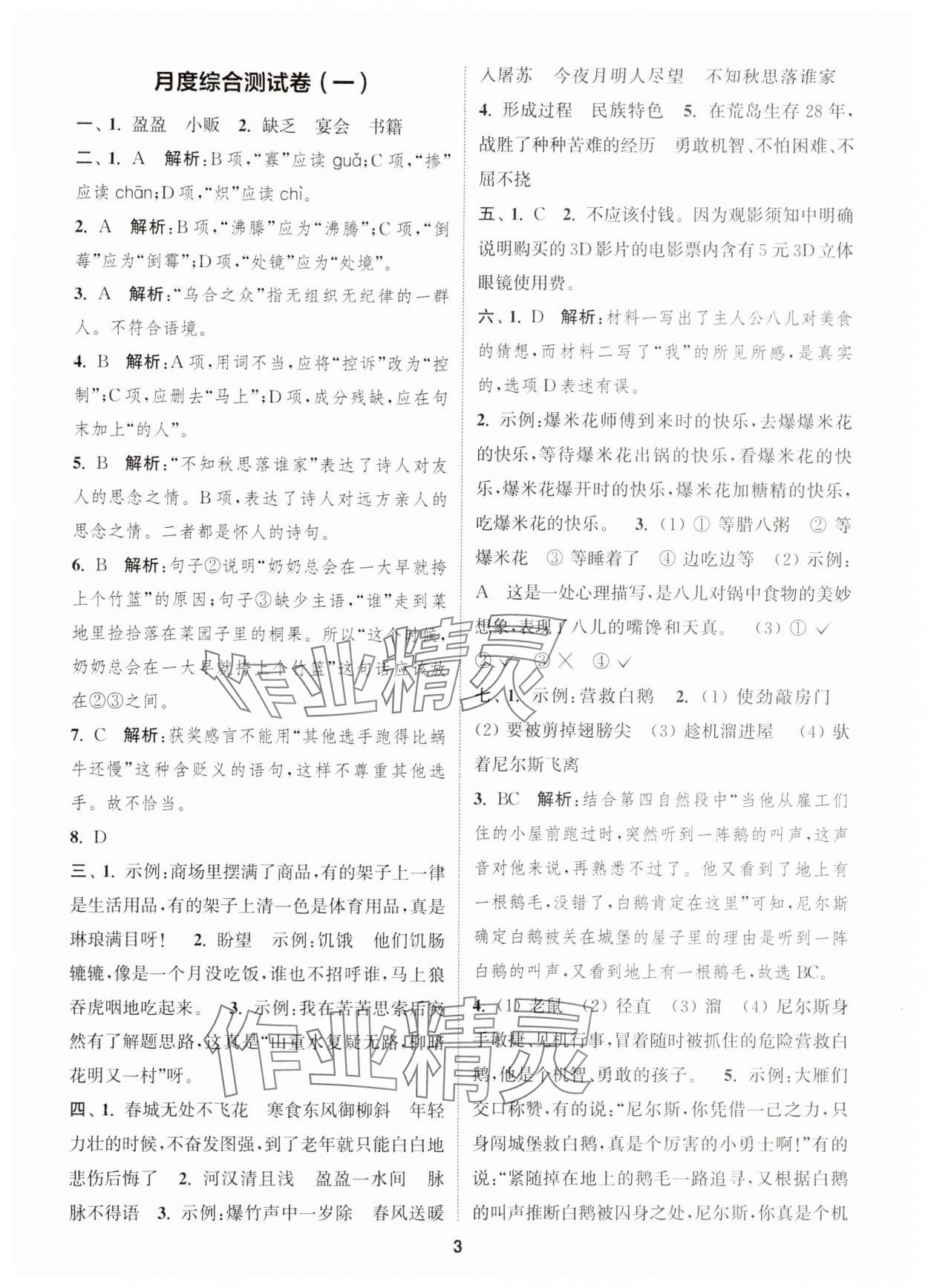 2025年通城學(xué)典卷典六年級語文下冊人教版江蘇專版 第3頁