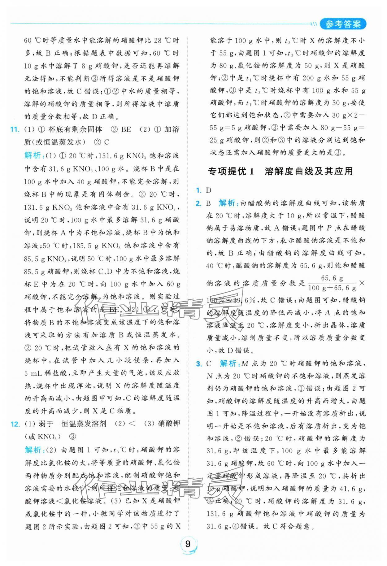 2025年亮點給力全優(yōu)練霸九年級化學下冊滬教版 參考答案第9頁