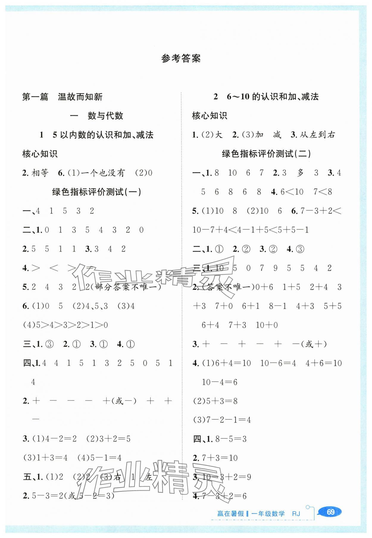 2025年贏在暑假銜接教材一年級數學人教版 第1頁