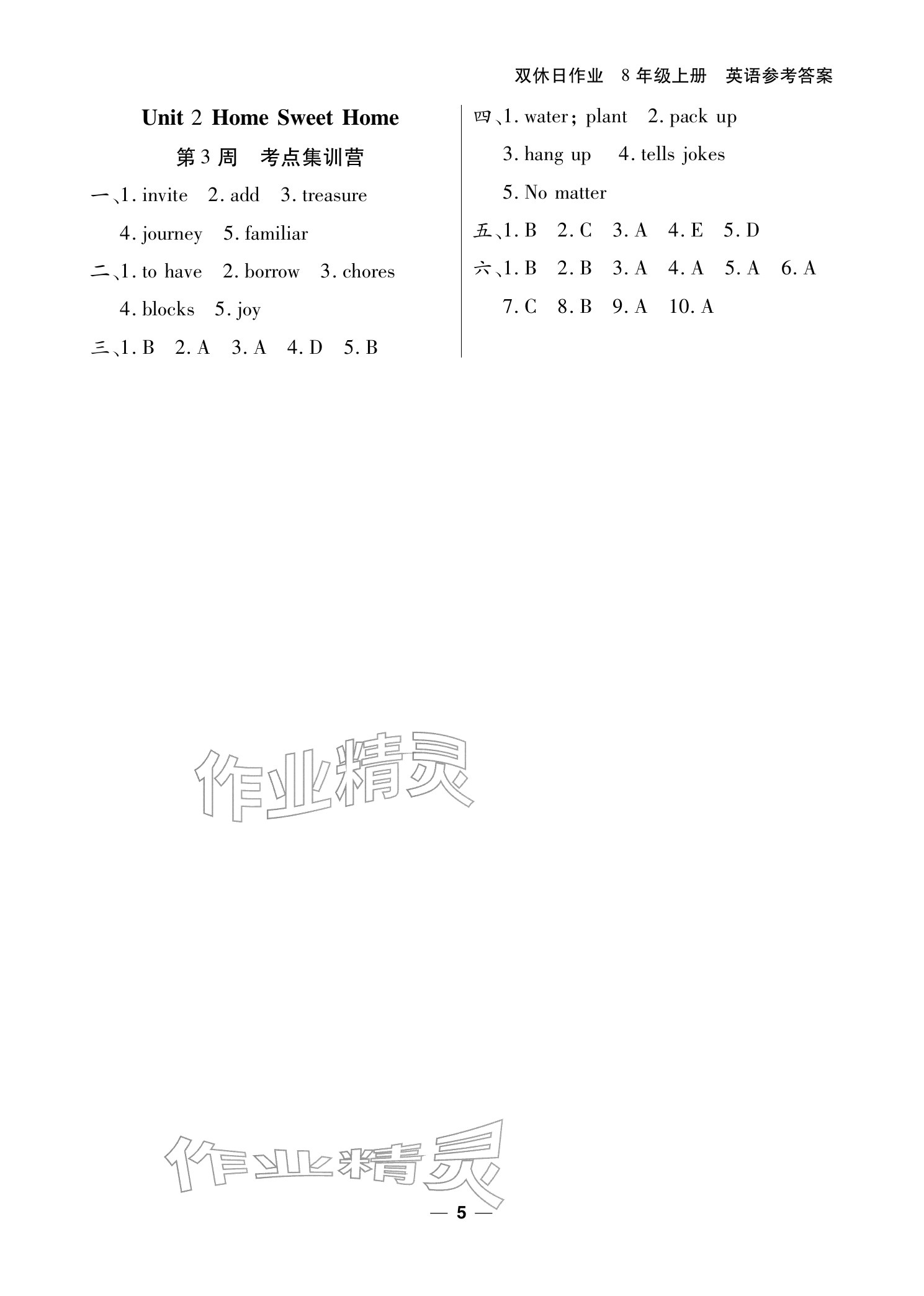 2025年雙休日作業(yè)延邊教育出版社八年級(jí)英語(yǔ)上冊(cè)仁愛(ài)版&nbsp;參考答案第5頁(yè)