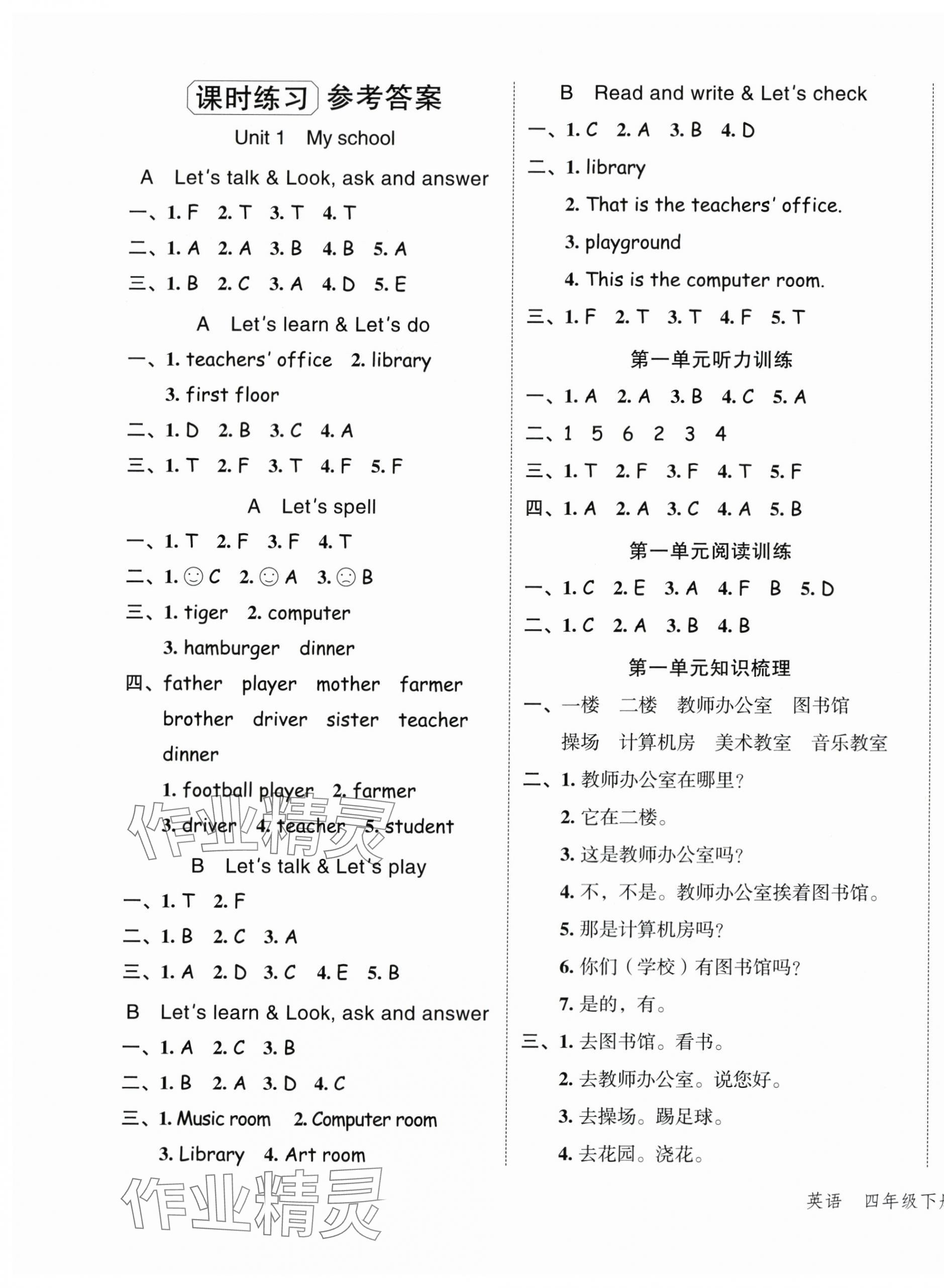 2024年名師面對(duì)面先學(xué)后練四年級(jí)英語(yǔ)下冊(cè)人教版 參考答案第1頁(yè)