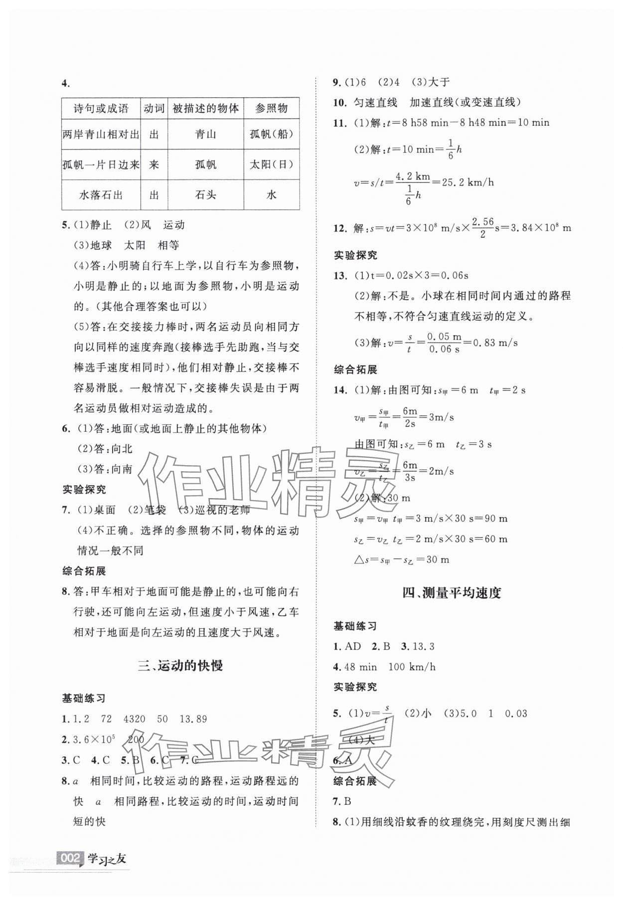 2023年學(xué)習(xí)之友八年級(jí)物理上冊(cè)人教版 參考答案第2頁(yè)