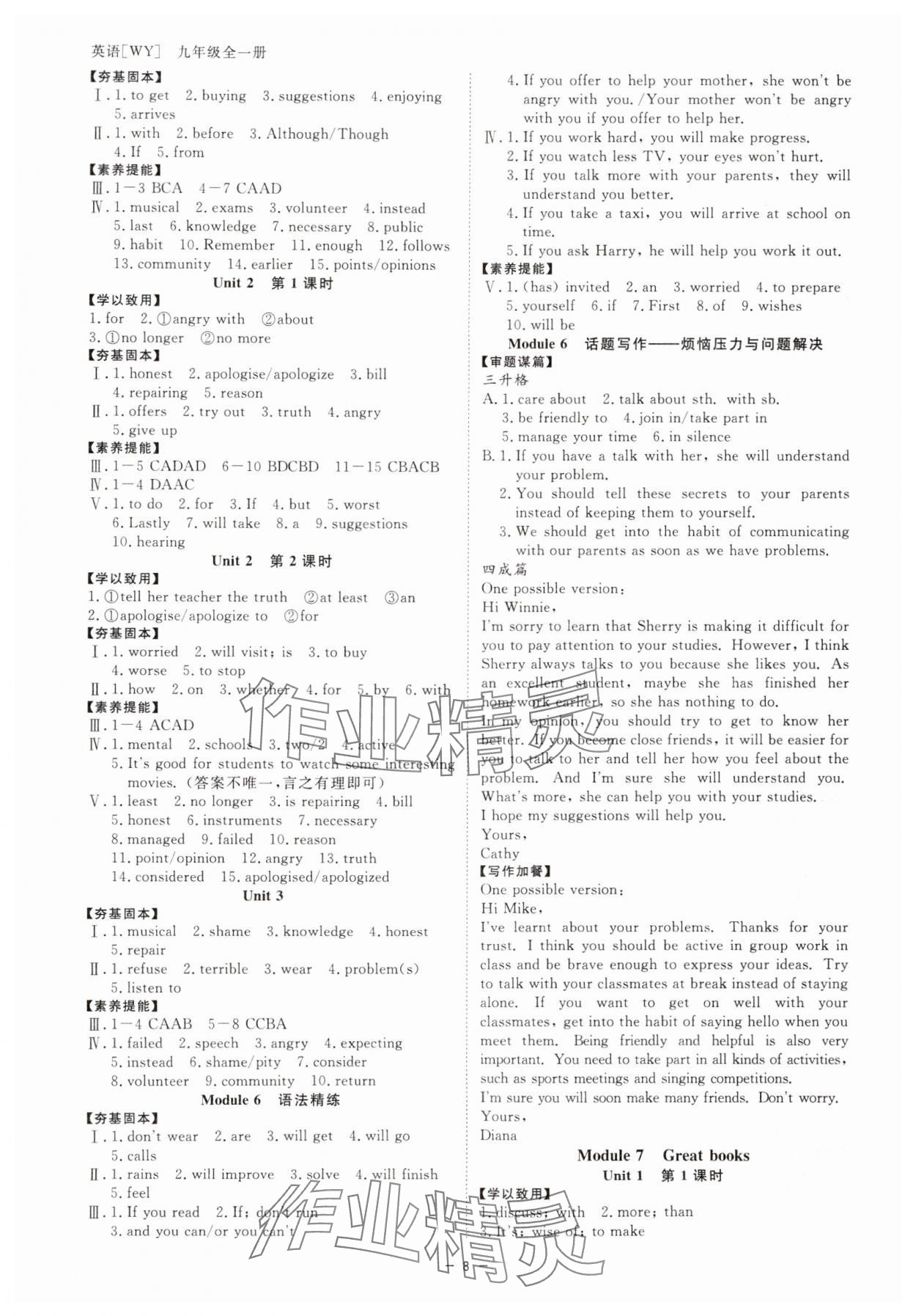 2024年全效學(xué)習(xí)課時提優(yōu)九年級英語全一冊外研版精華版 參考答案第7頁