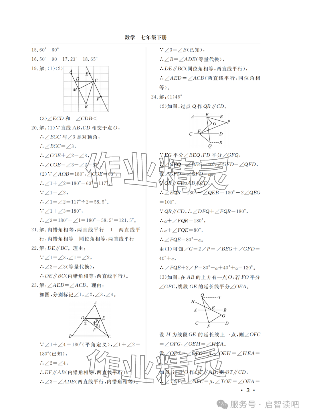 2025年同步練習冊分層檢測卷七年級數學下冊青島版 參考答案第3頁