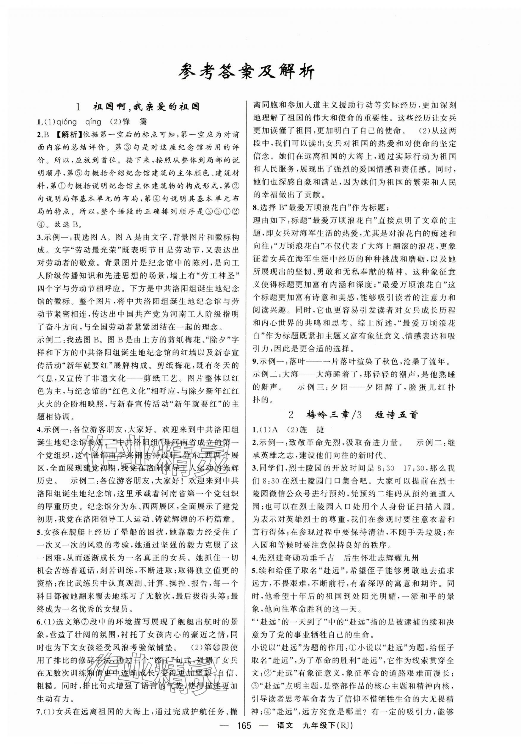 2025年四清導航九年級語文下冊人教版河南專版 第1頁