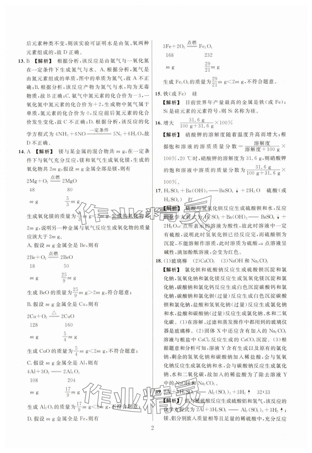 2025年中考名师解密热点试题汇编化学河南专版 参考答案第2页