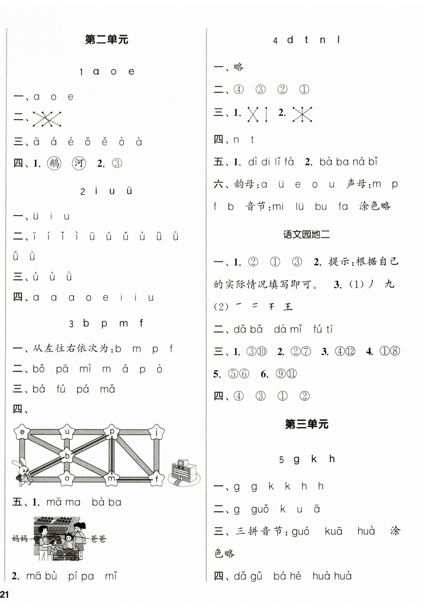 2024年通城學典課時新體驗一年級語文上冊人教版 參考答案第2頁