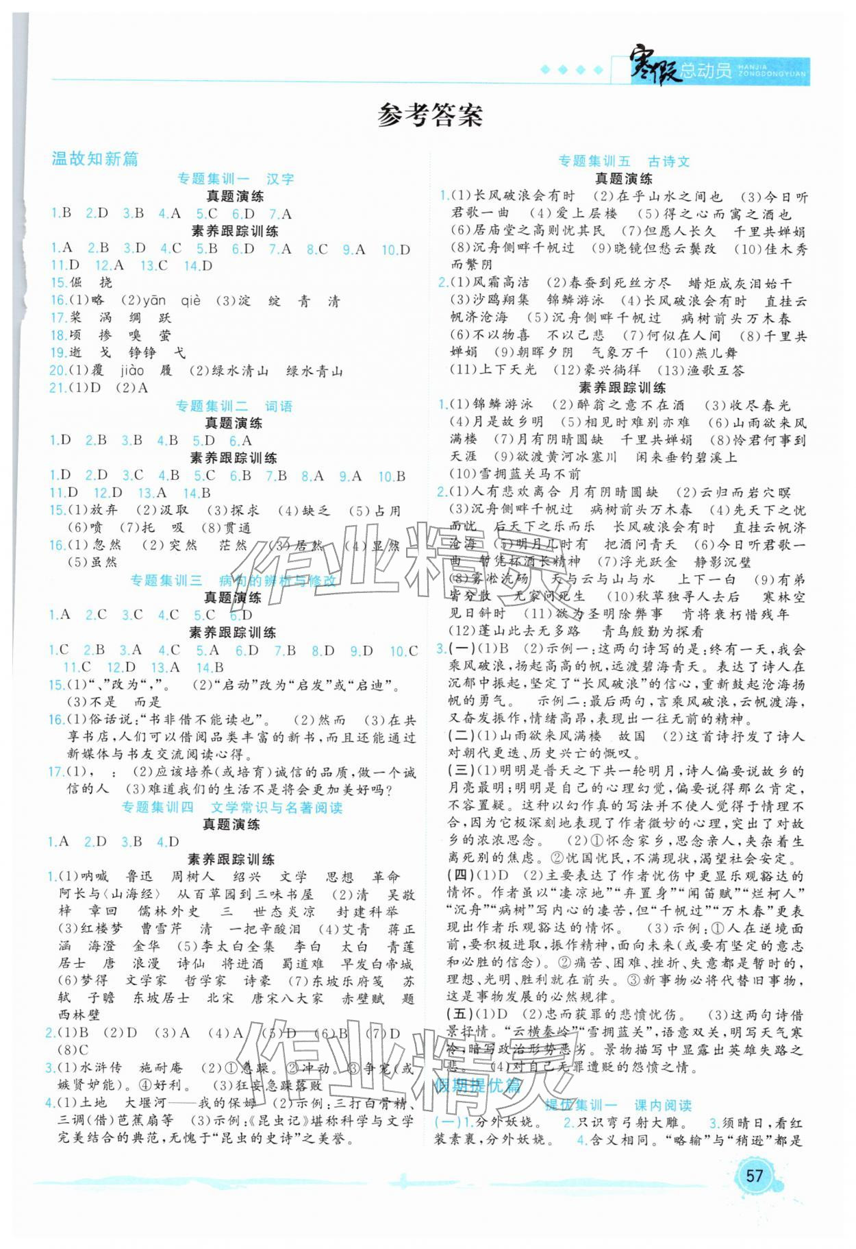 2026年寒假總動員合肥工業大學出版社九年級語文全一冊人教版&nbsp;第1頁