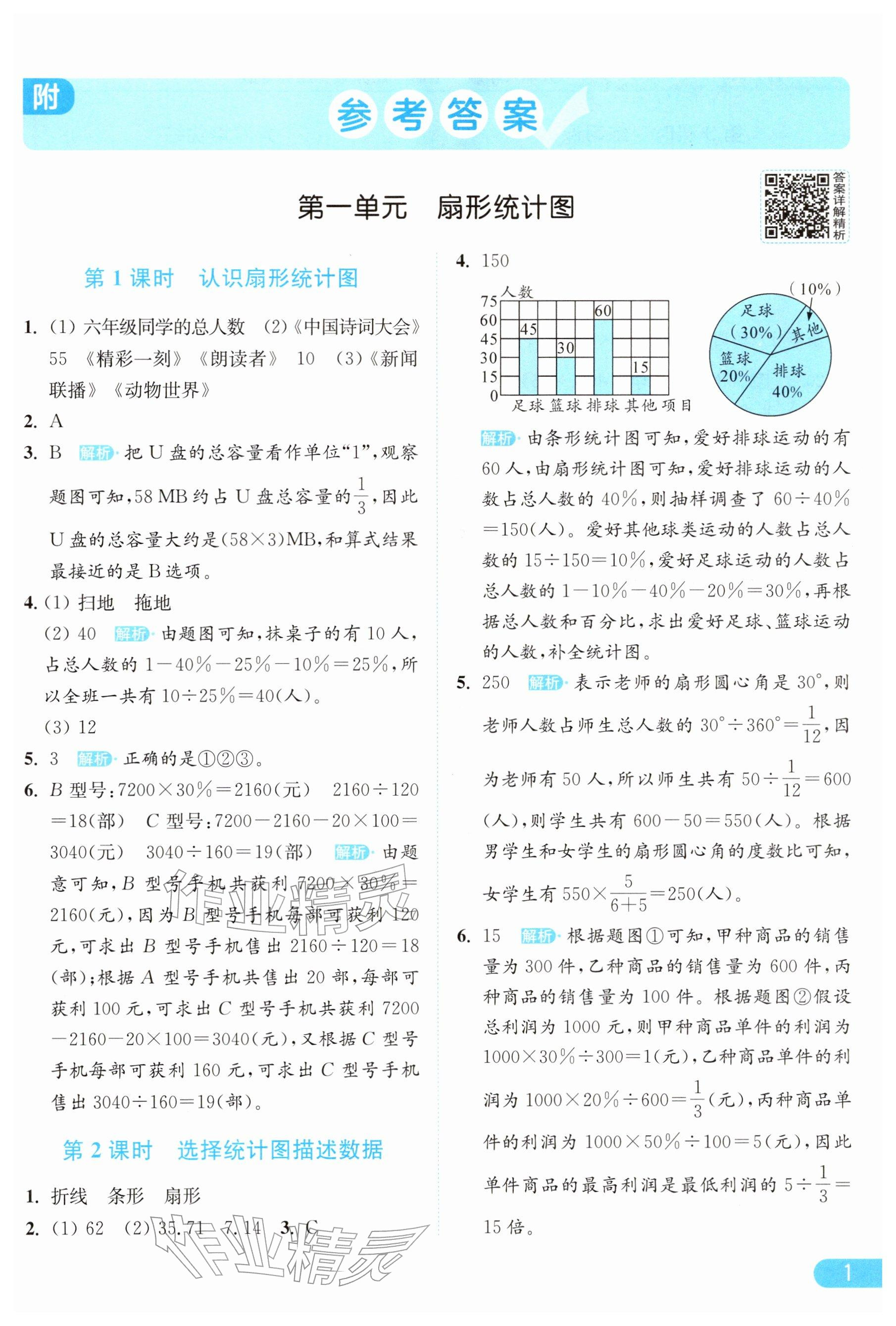 2026年亮点给力提优课时作业本六年级数学下册苏教版&nbsp;参考答案第1页