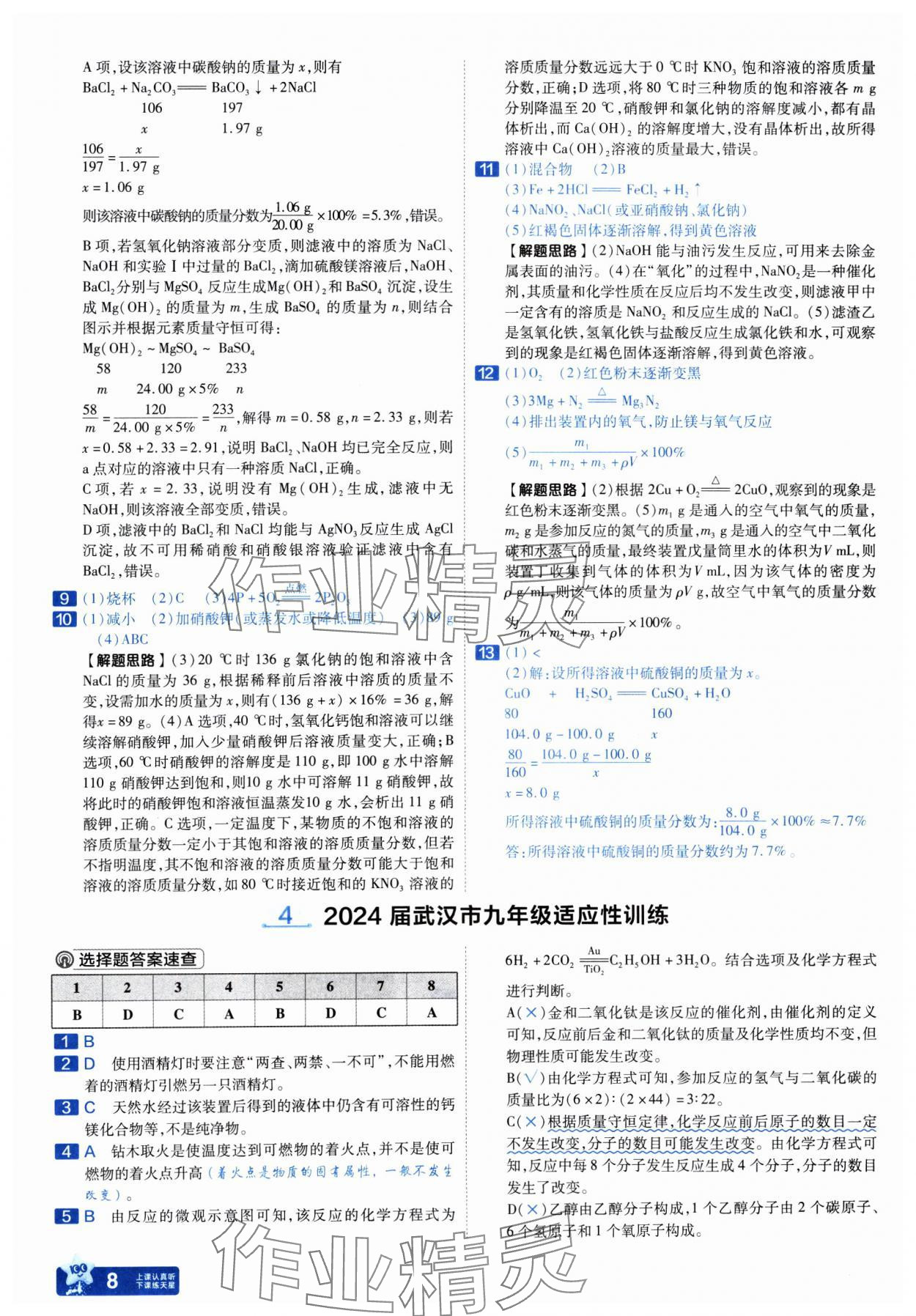 2025年金考卷45套匯編化學(xué)人教版武漢專(zhuān)版 參考答案第8頁(yè)