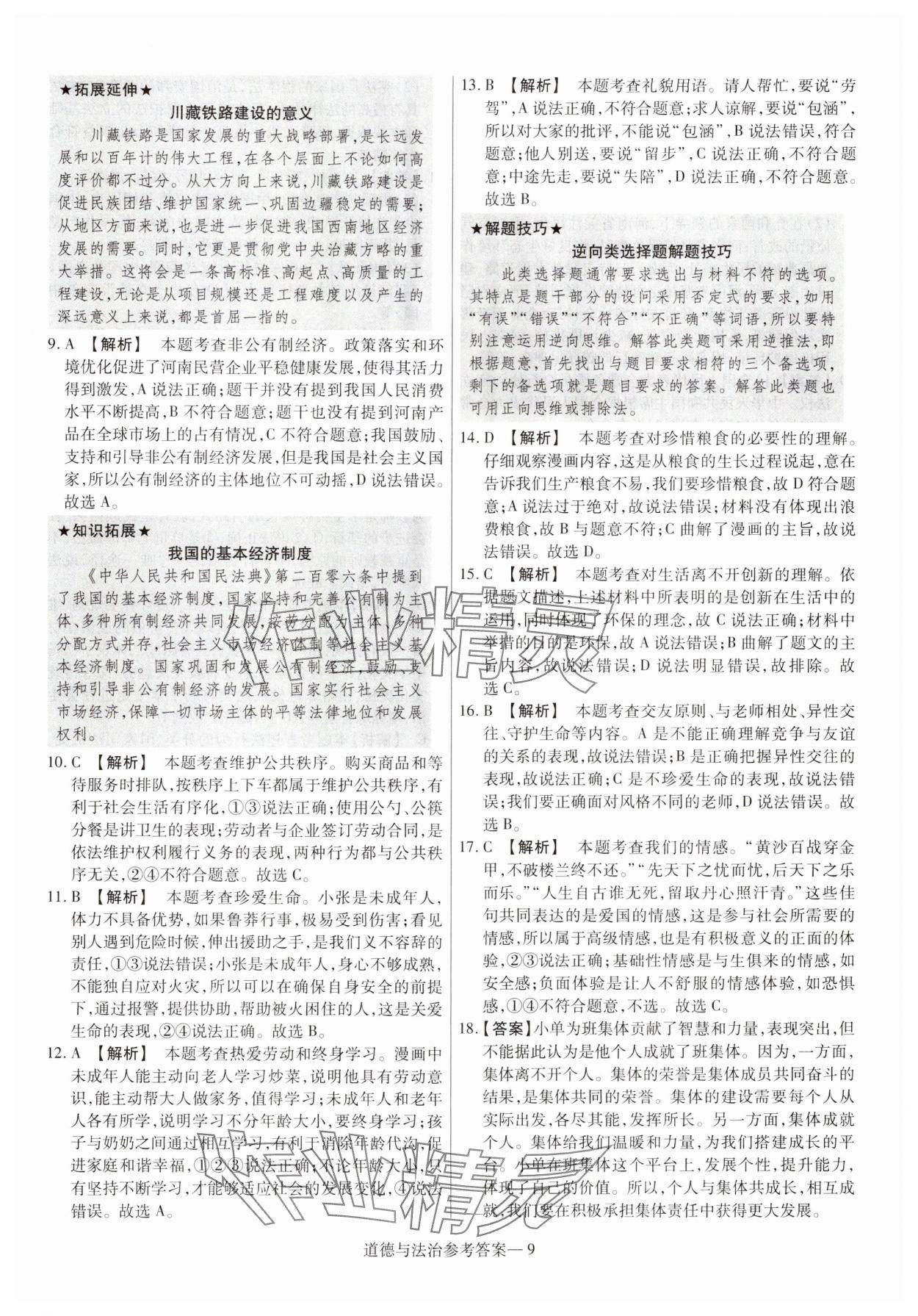 2025年澤睿文化真題匯編卷道德與法治河南專版 參考答案第9頁(yè)