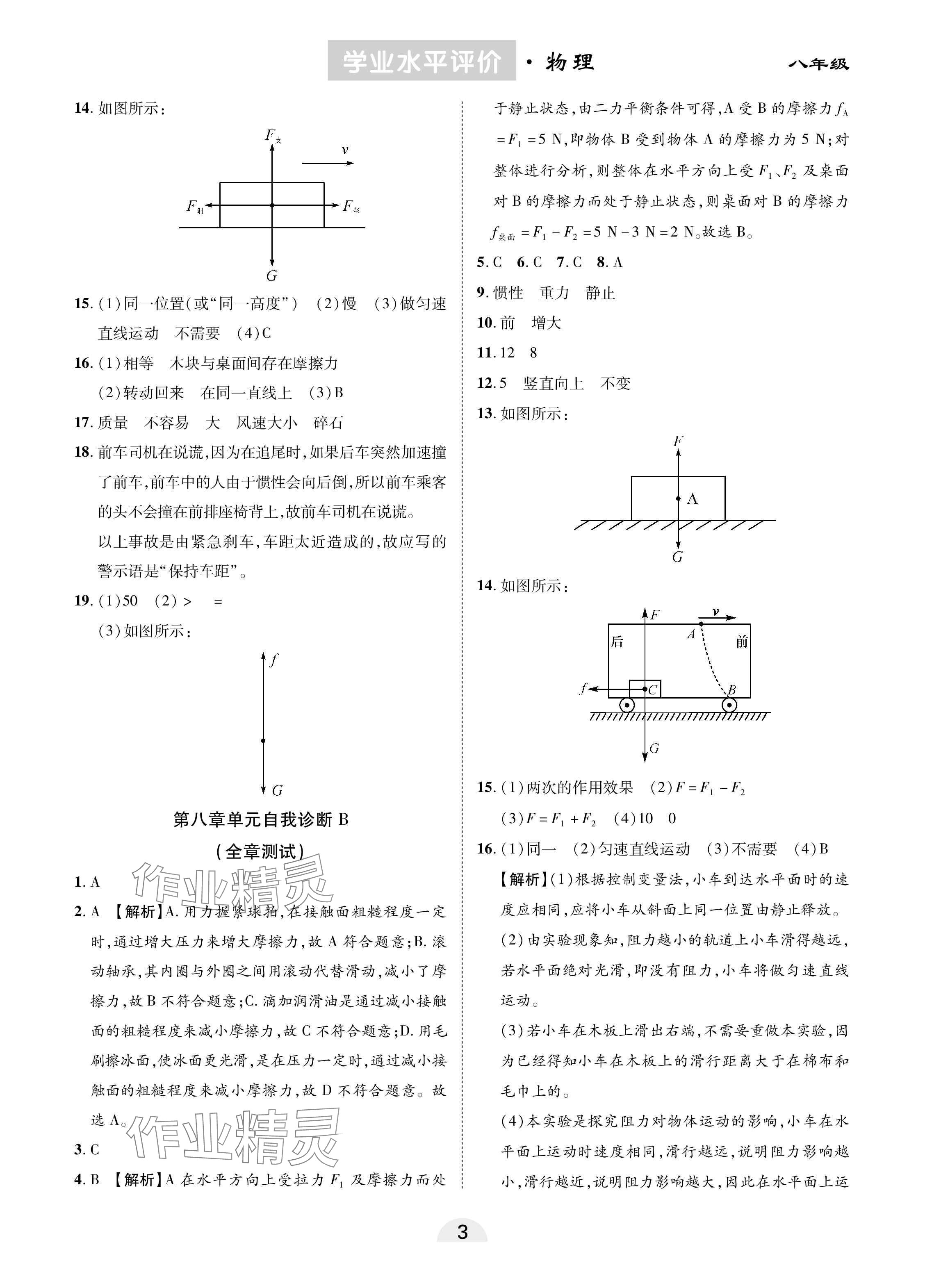 2025年學(xué)業(yè)水平評價同步檢測卷八年級物理下冊人教版 參考答案第3頁