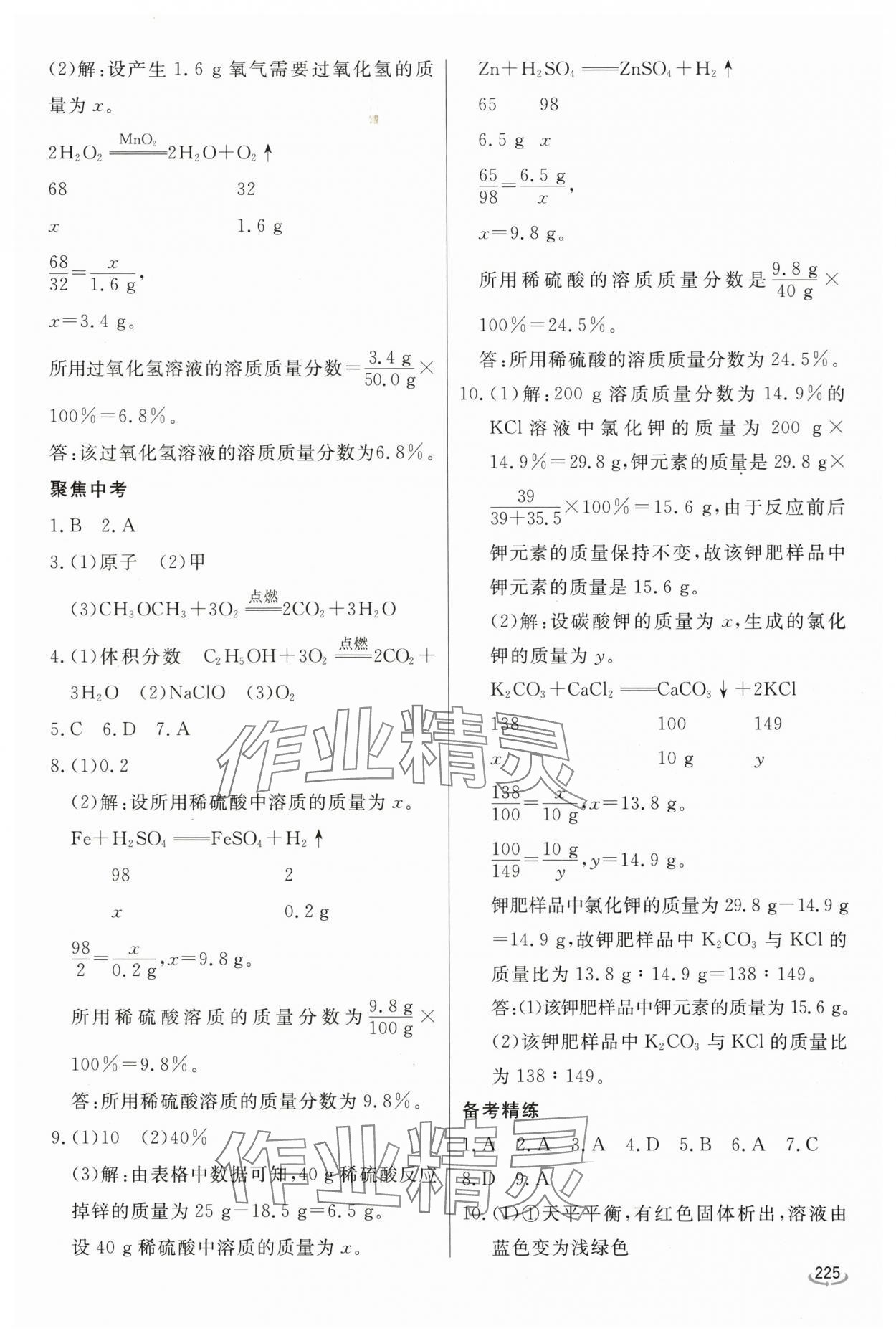 2024年初中學(xué)業(yè)水平考試備考指導(dǎo)化學(xué)臨沂專版&nbsp;參考答案第6頁