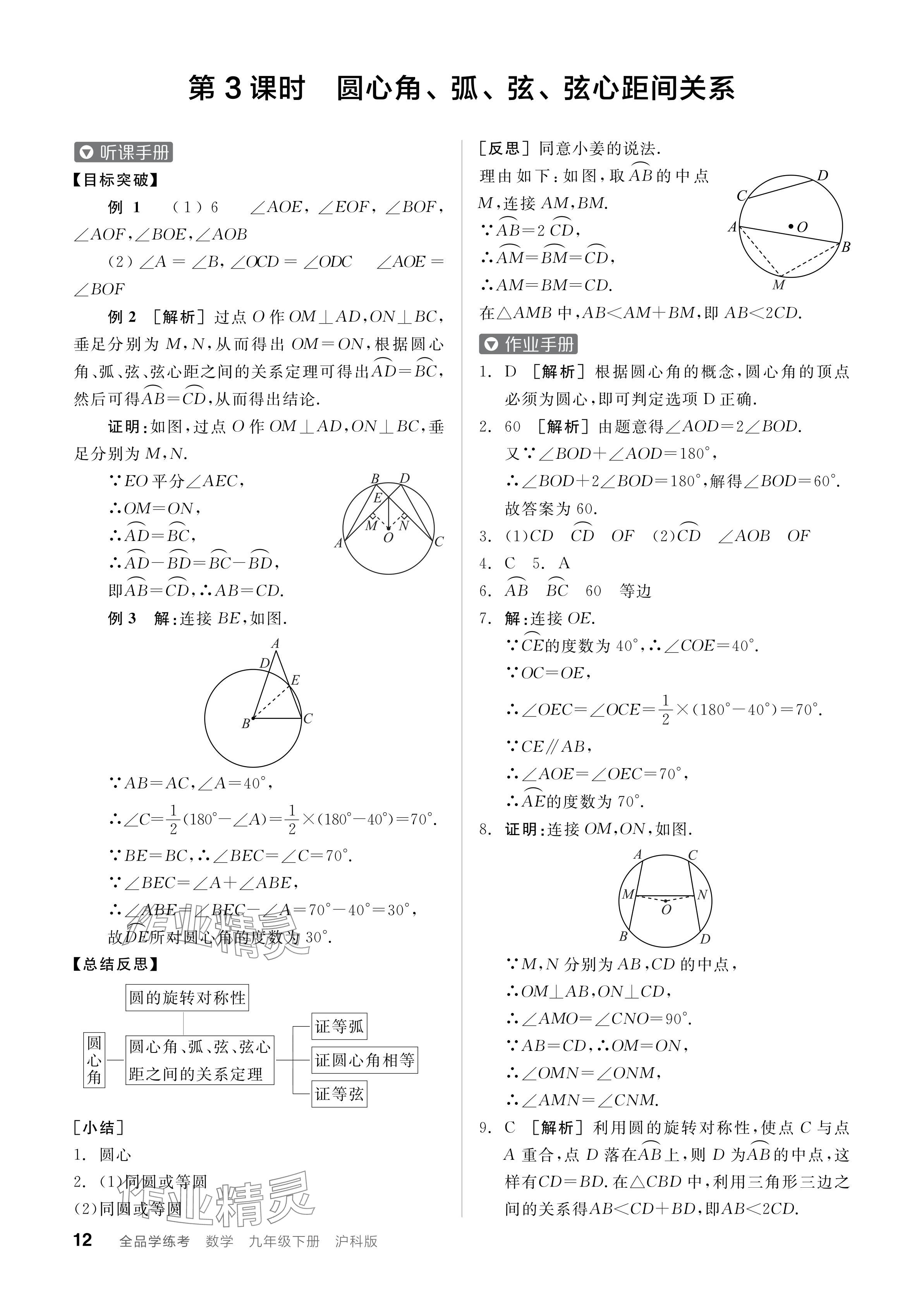 2024年全品学练考九年级数学下册沪科版 参考答案第12页