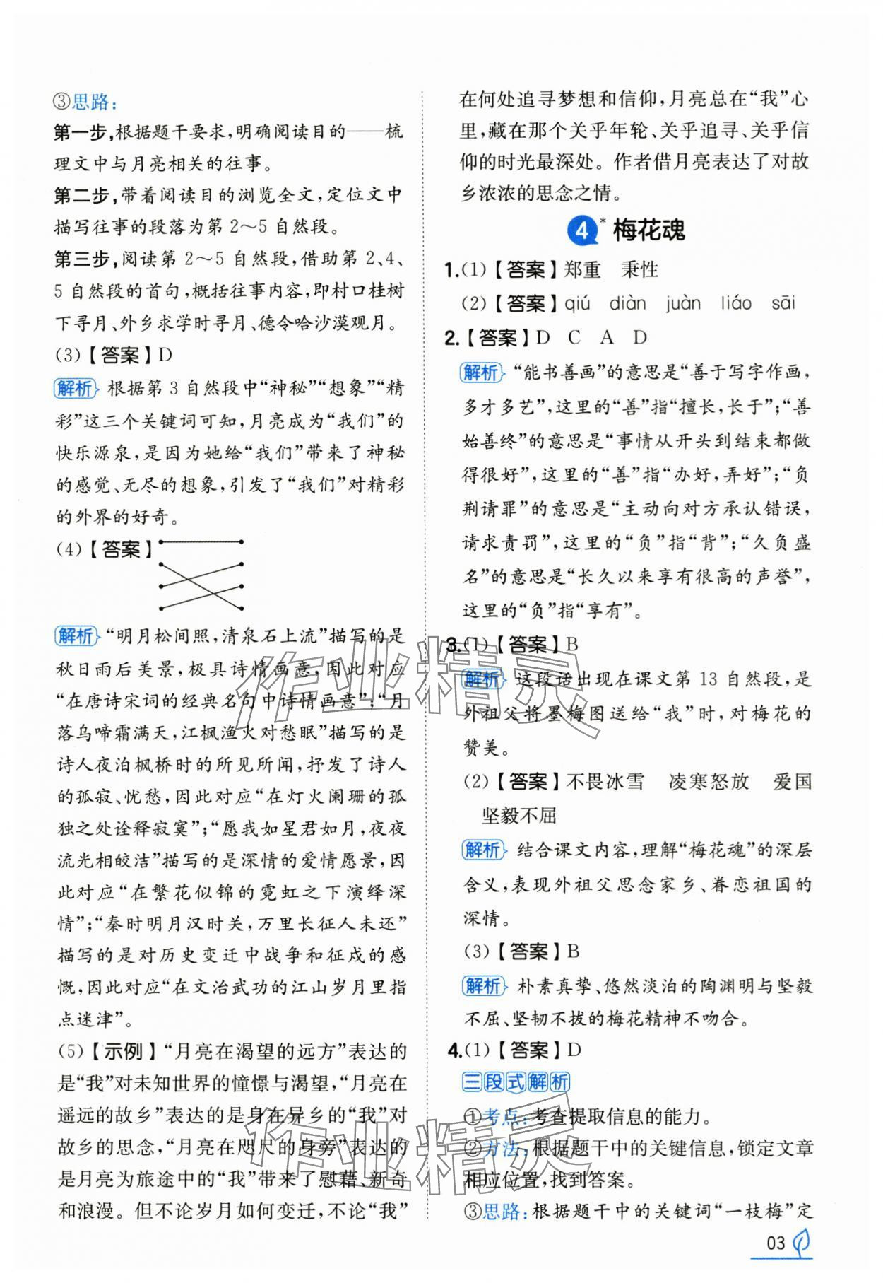 2025年一本同步訓練五年級語文下冊人教版浙江專版 參考答案第3頁