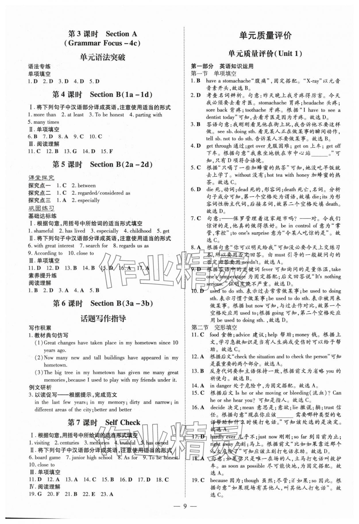 2025年初中同步学习导与练导学探究案八年级英语下册人教版云南专版 参考答案第9页
