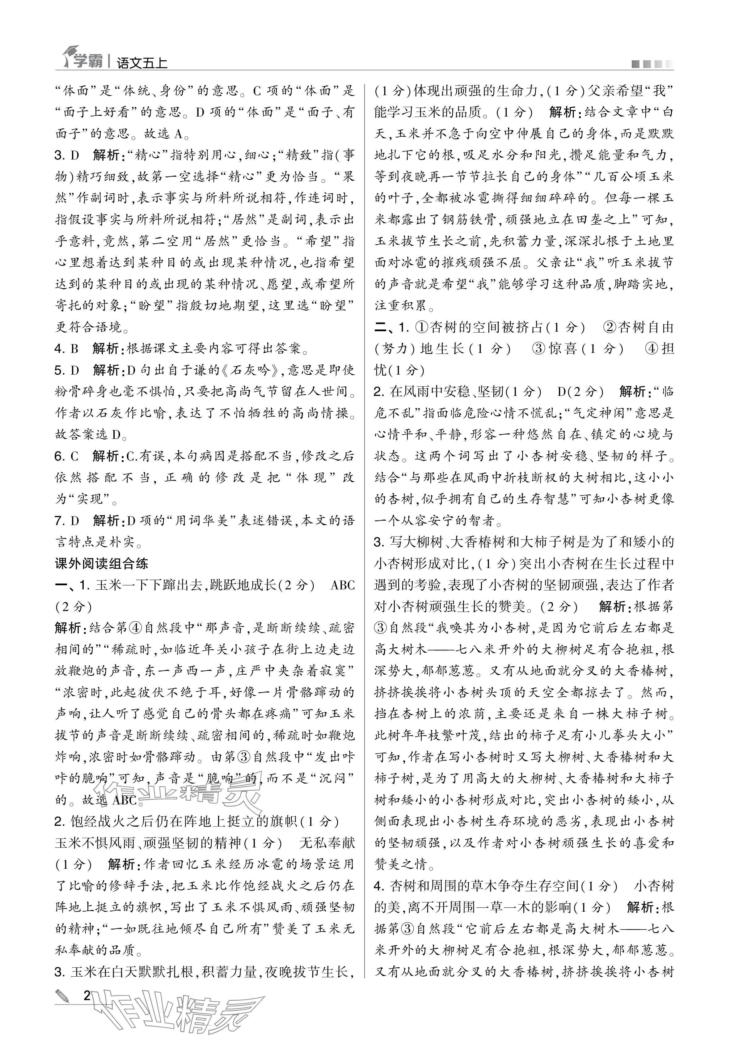 2024年學霸甘肅少年兒童出版社五年級語文上冊人教版 參考答案第2頁