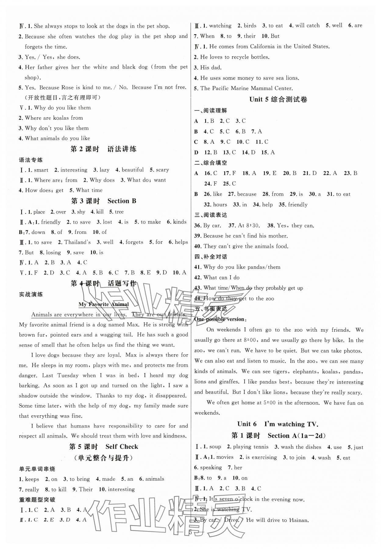 2024年细解巧练七年级英语下册人教版 参考答案第5页