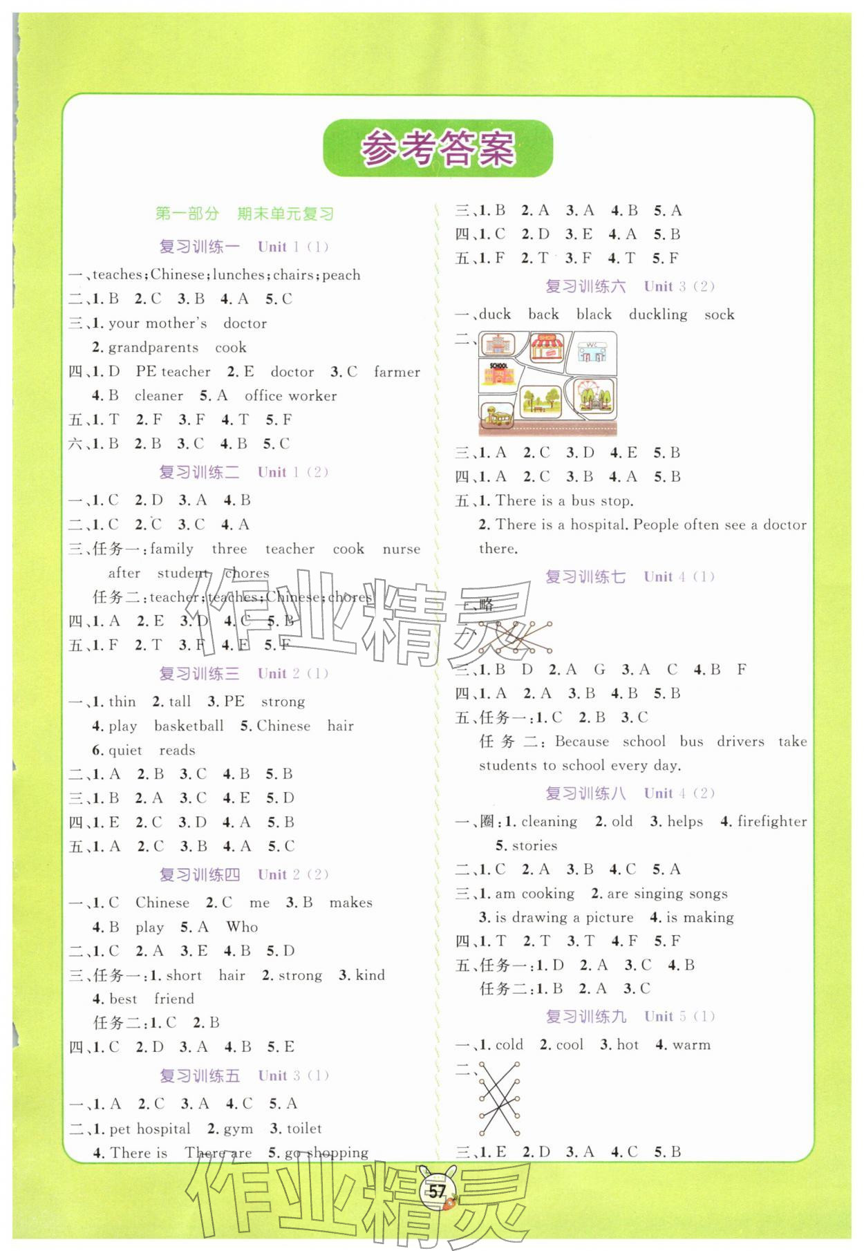 2026年狀元課堂寒假銜接復(fù)習(xí)計劃四年級英語&nbsp;參考答案第1頁