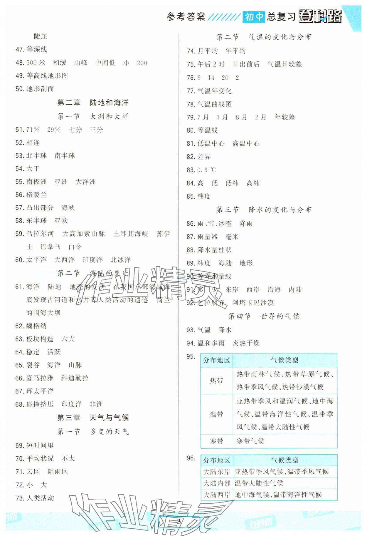 2025年胜券在握初中总复习地理人教版 参考答案第2页