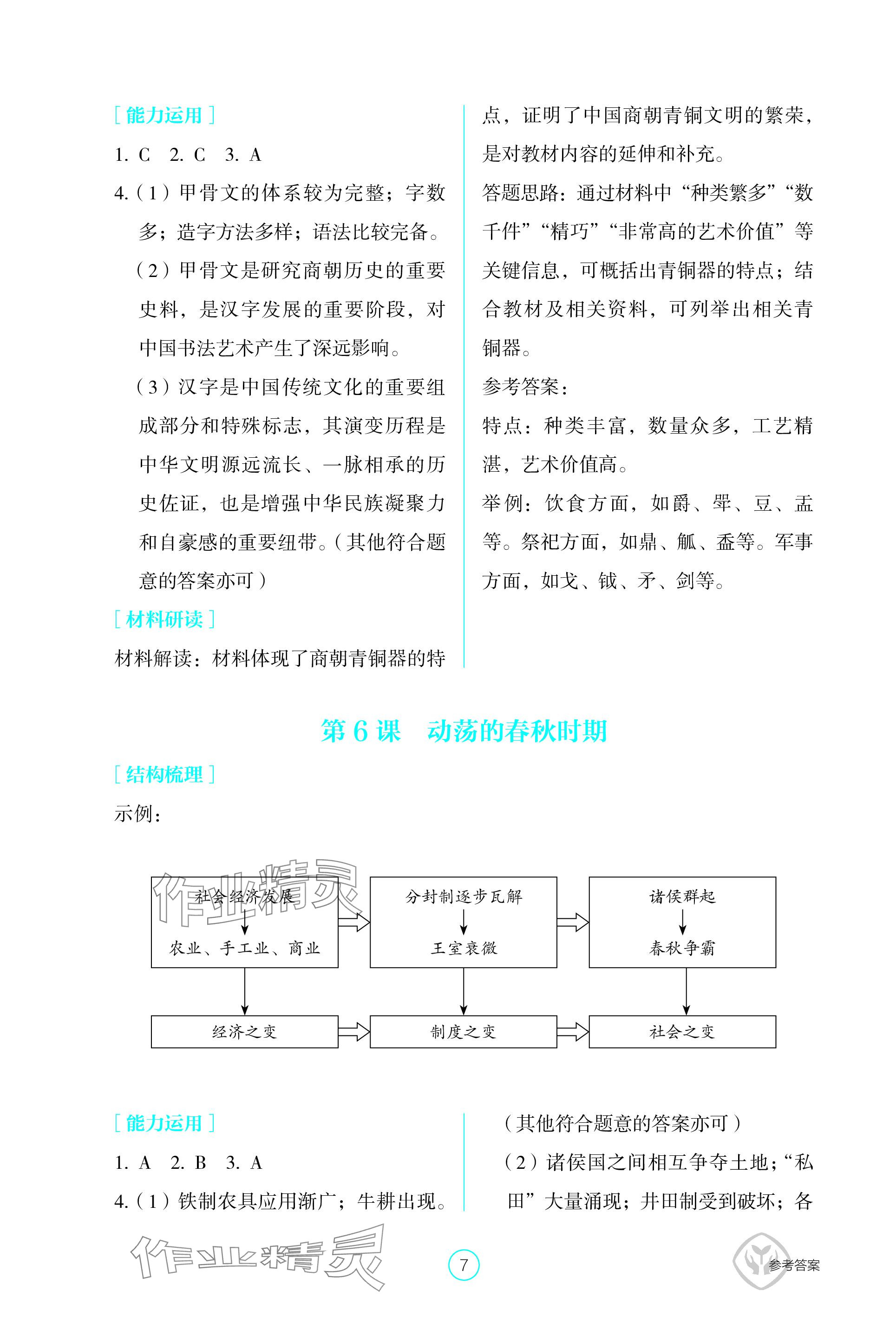 2023年學(xué)生基礎(chǔ)性作業(yè)七年級(jí)歷史上冊(cè)人教版 參考答案第7頁