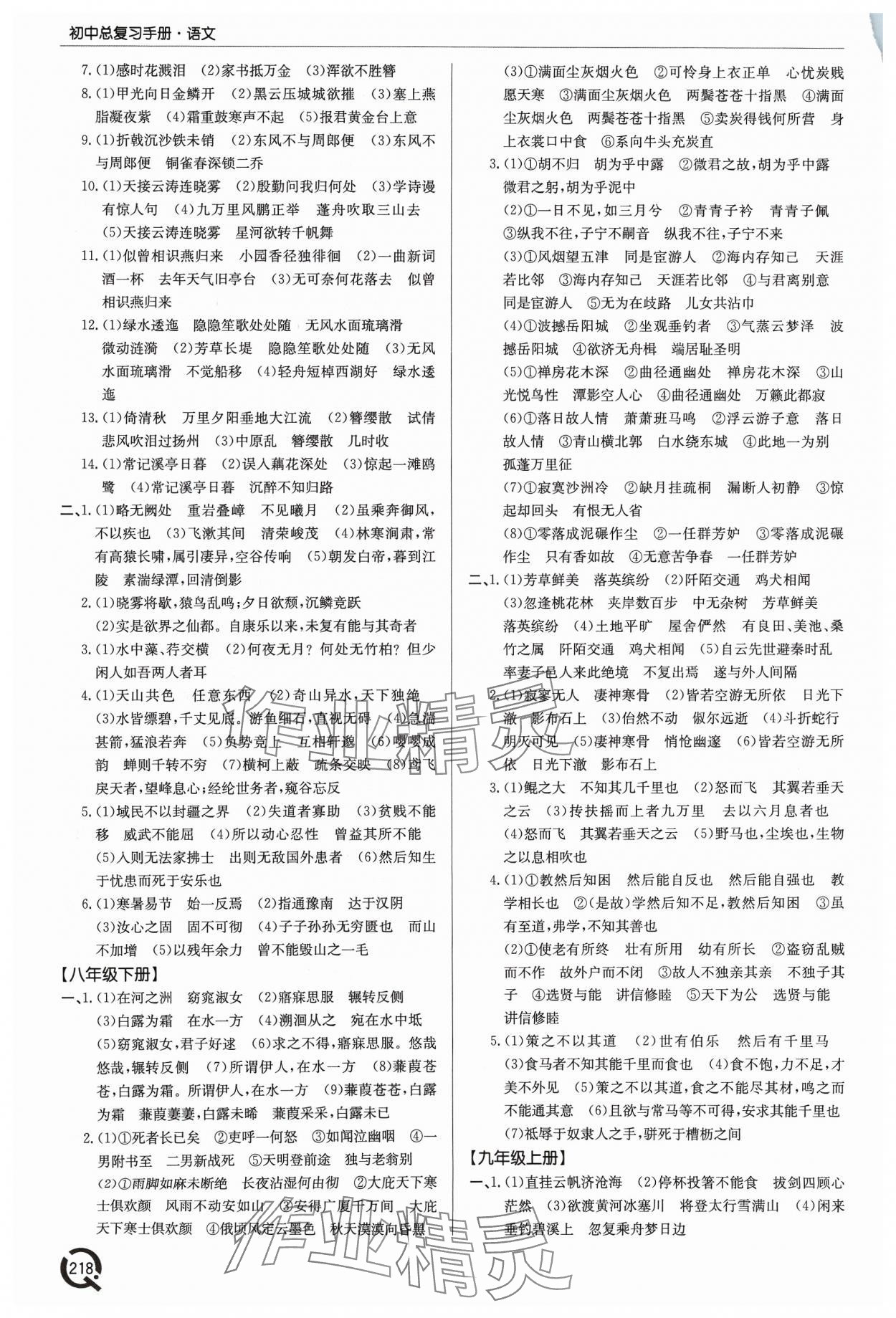 2024年初中總復(fù)習(xí)手冊(cè)青島出版社語(yǔ)文 參考答案第3頁(yè)