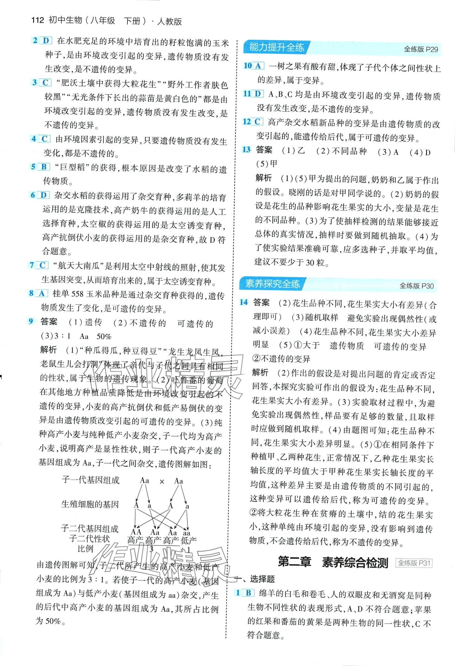 2024年5年中考3年模拟八年级生物下册人教版 第10页