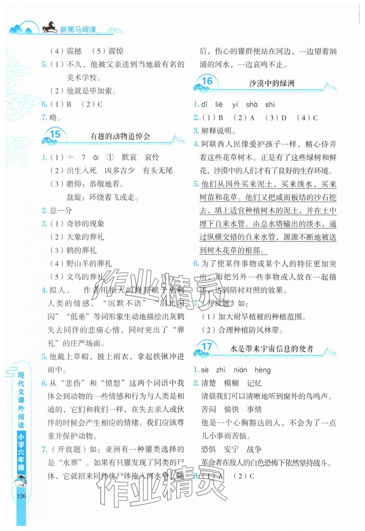 2025年新黑馬閱讀現(xiàn)代文課外閱讀六年級(jí)語文人教版 參考答案第6頁