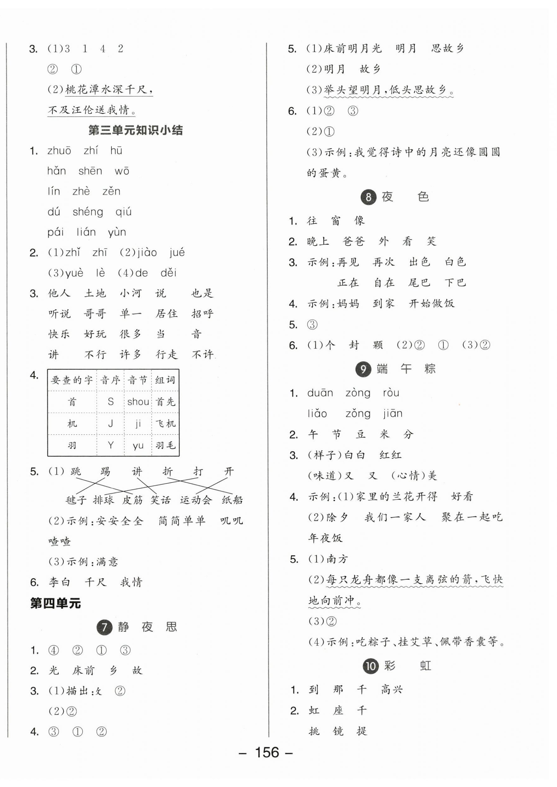 2024年全品学练考一年级语文下册人教版 参考答案第4页