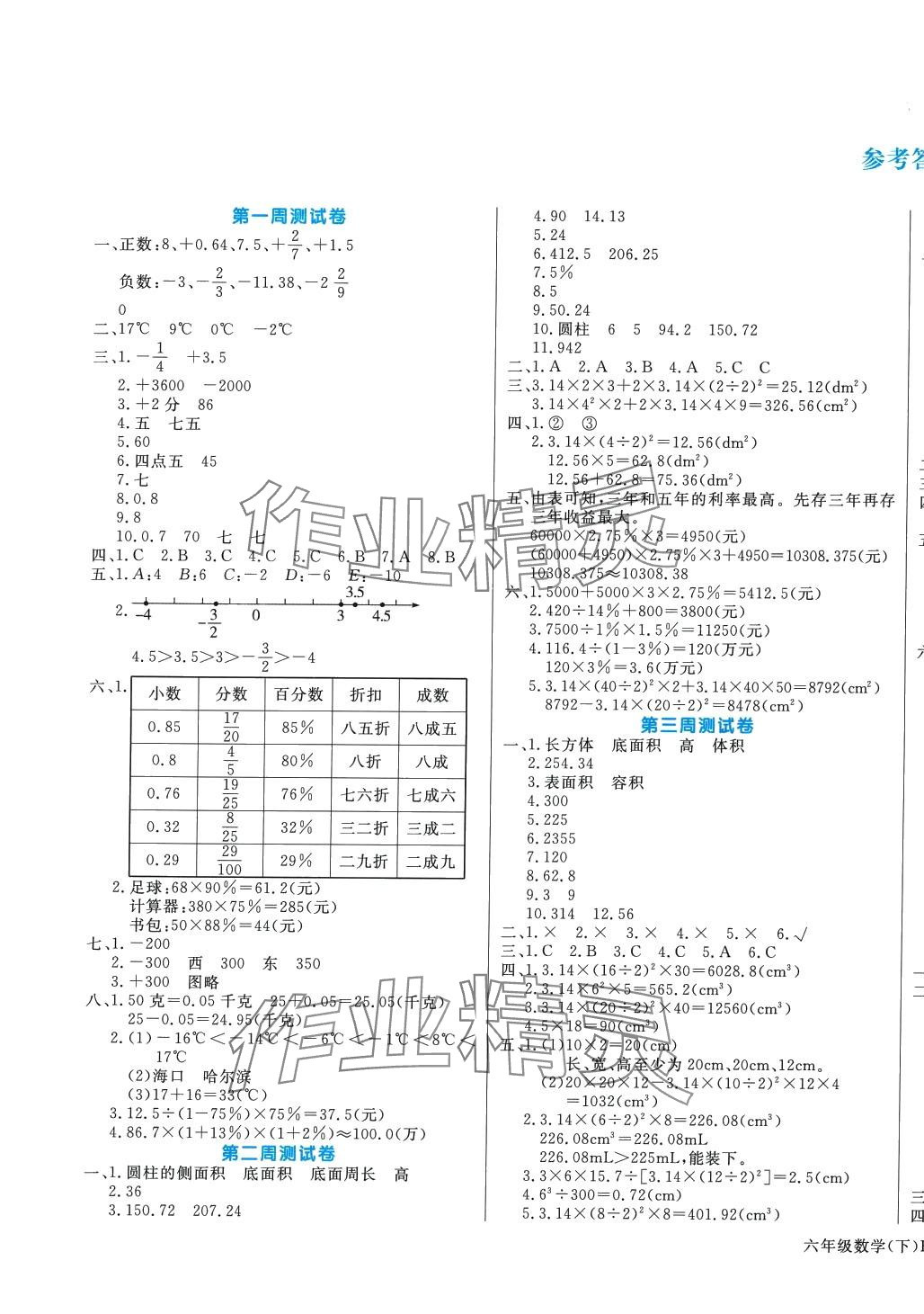 2024年天天向上周周測100六年級數學下冊人教版 第1頁