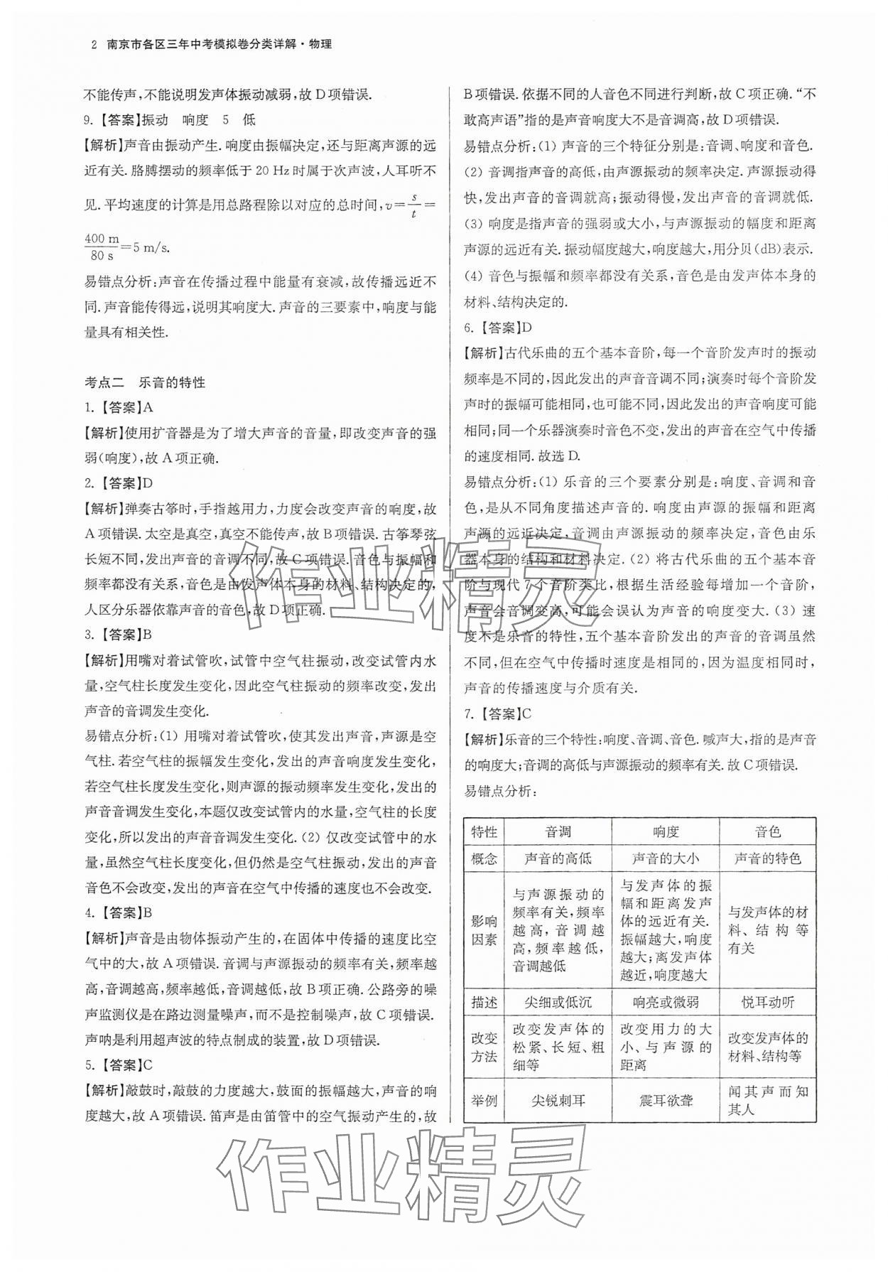 2025年南京市各區三年中考模擬卷分類詳解物理 參考答案第2頁