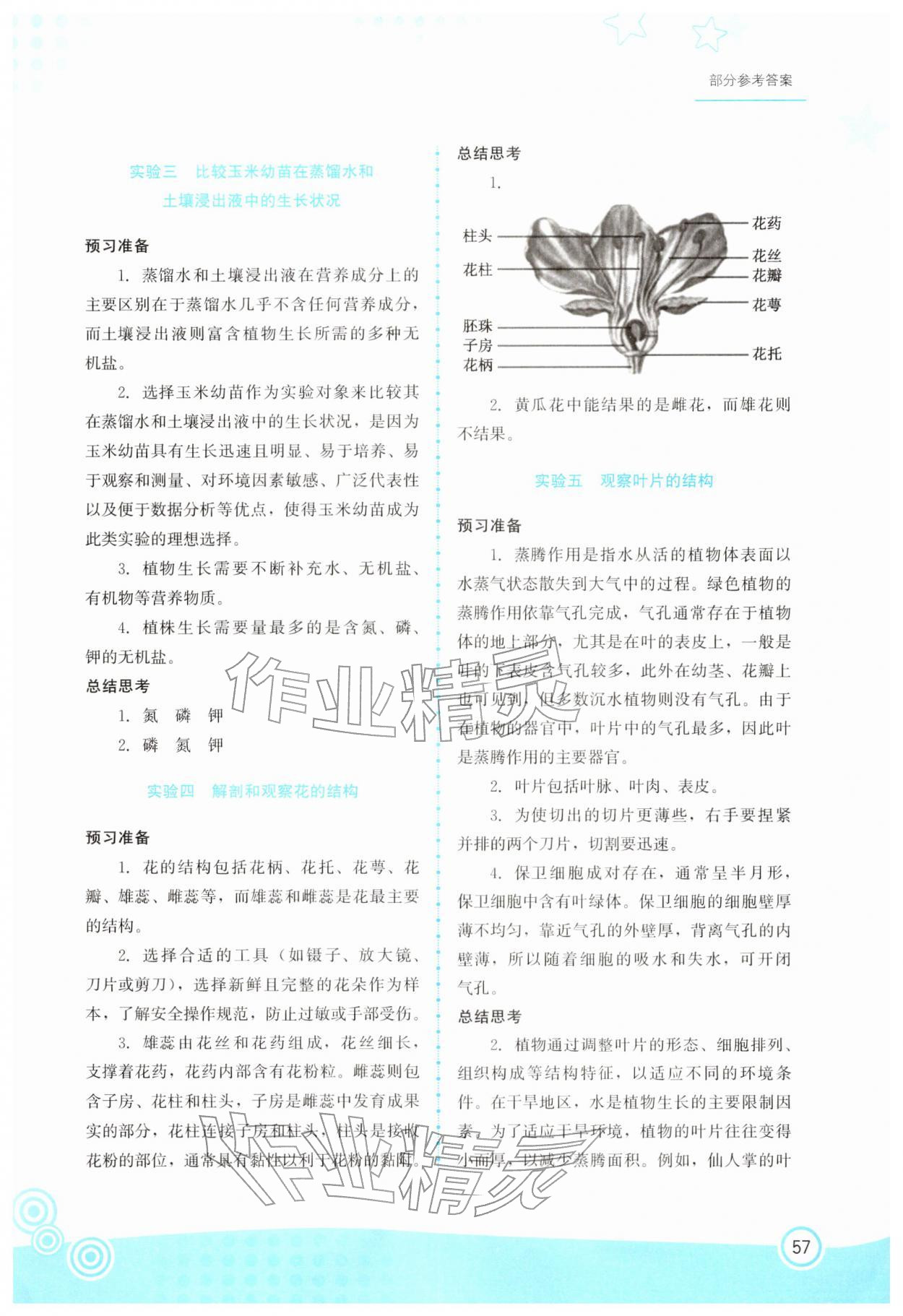 2026年生物实验册七年级下册人教版&nbsp;参考答案第2页