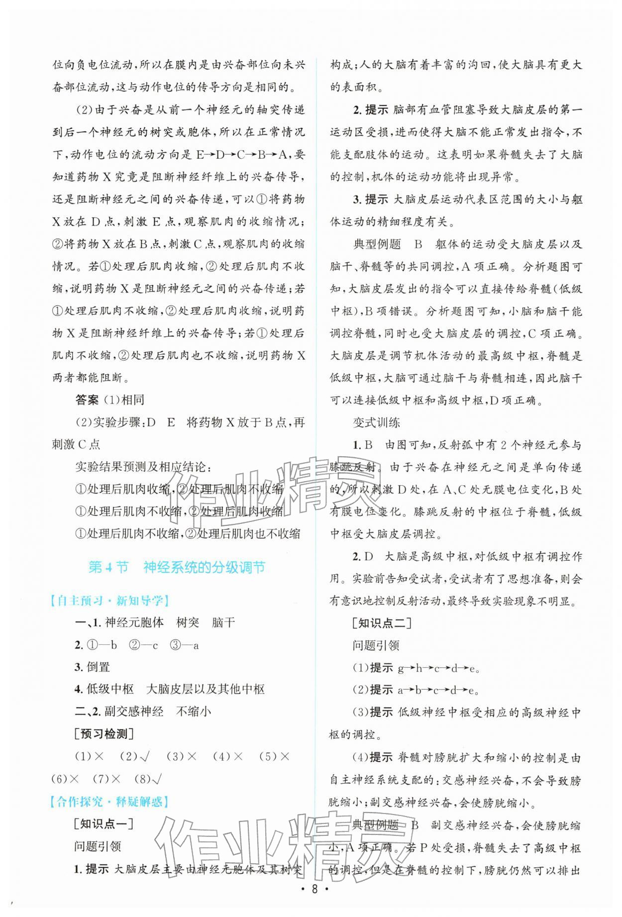2026年高中同步测控优化设计高中生物选择性必修第一册人教版增强版&nbsp;参考答案第7页