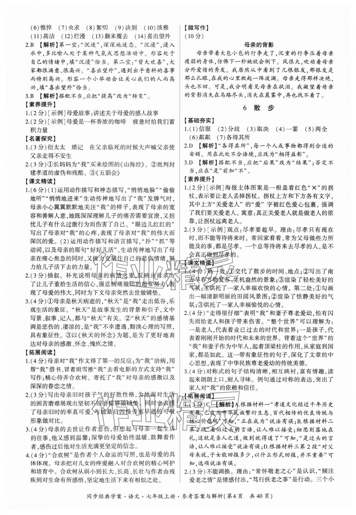 2024年同步經(jīng)典學(xué)案七年級語文上冊人教版 第4頁