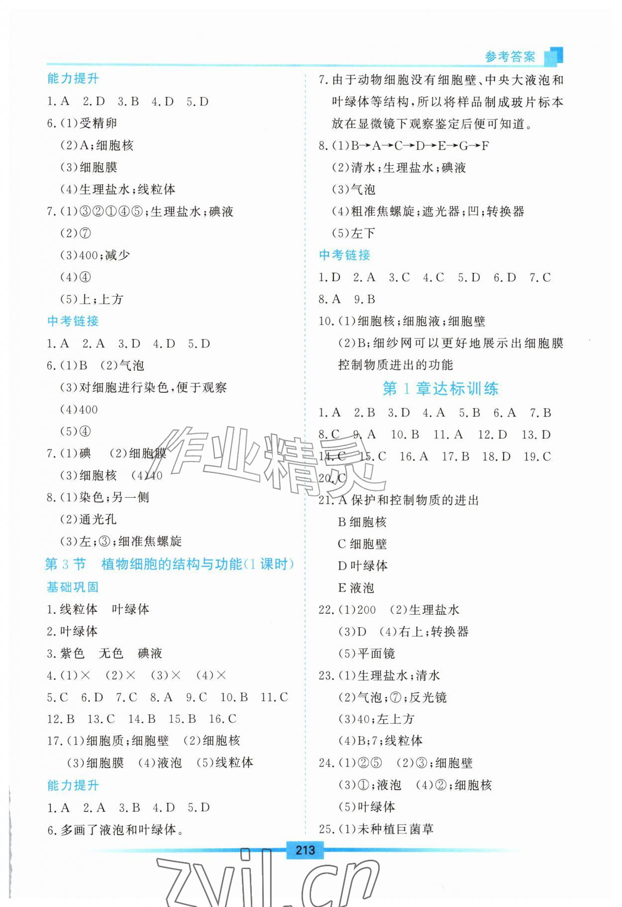 2026年学习检测七年级生物上册苏教版&nbsp;参考答案第2页