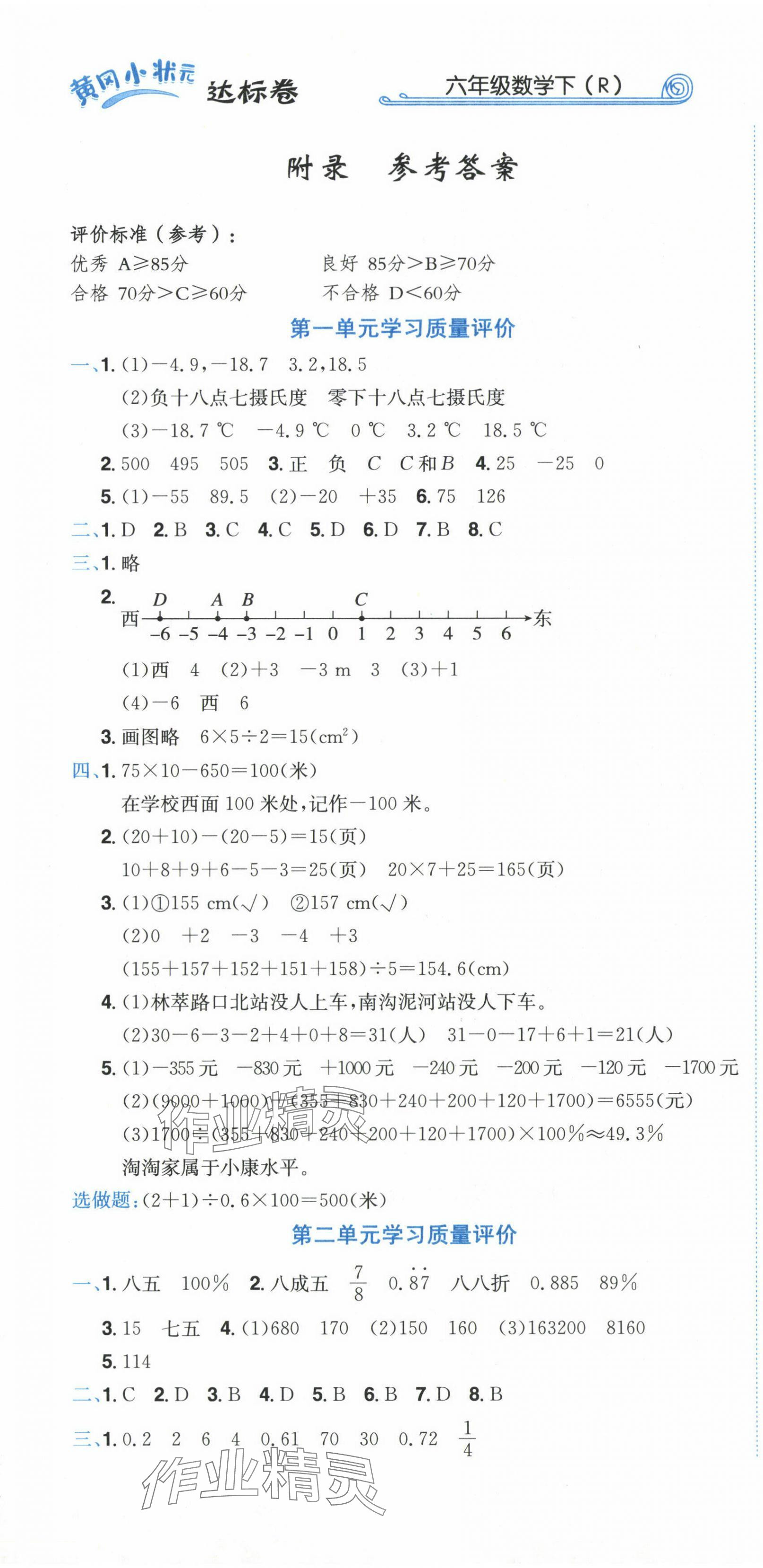 2024年黄冈小状元达标卷六年级数学下册人教版 第1页