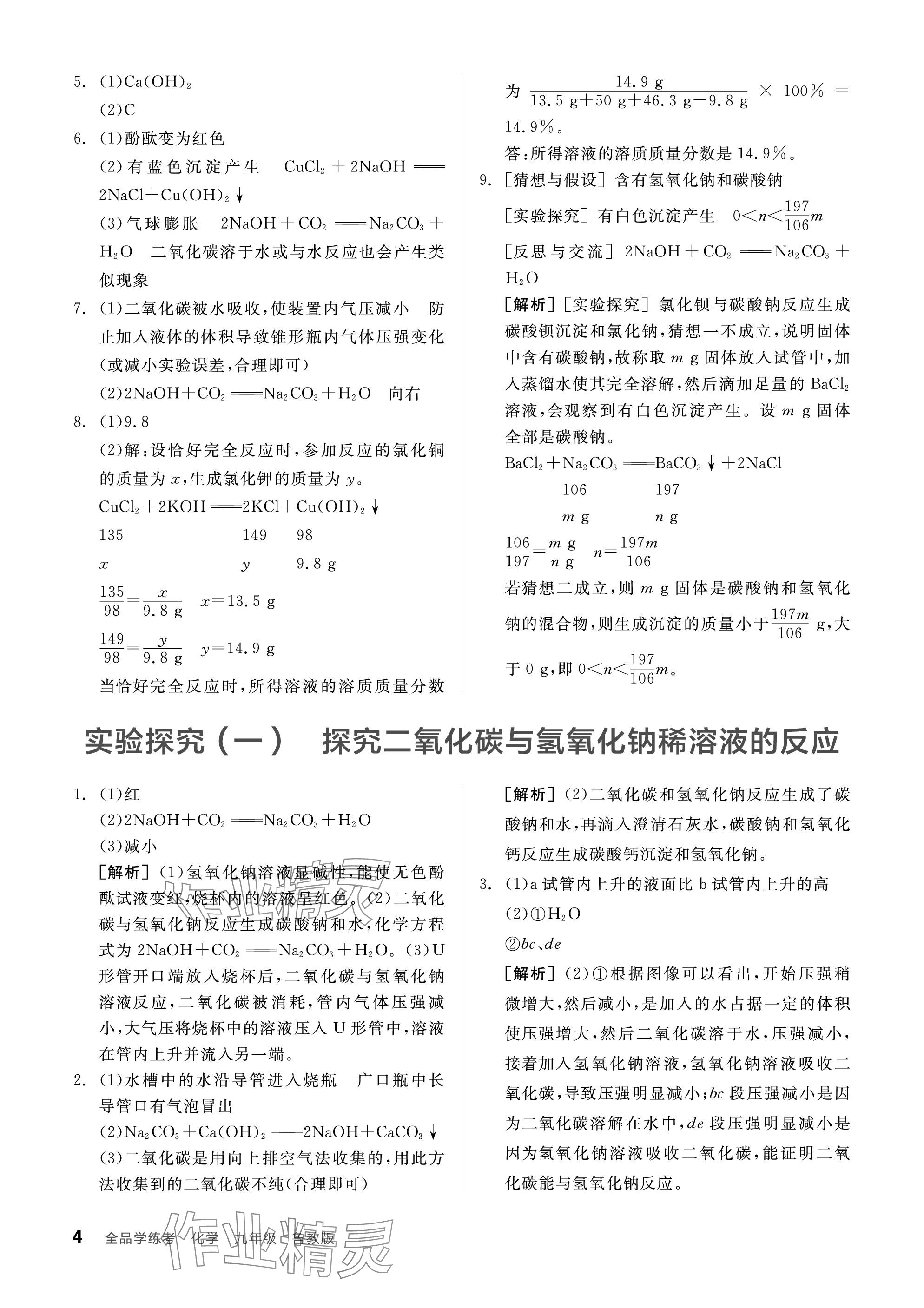 2024年全品學(xué)練考九年級(jí)化學(xué)下冊(cè)魯教版 參考答案第4頁