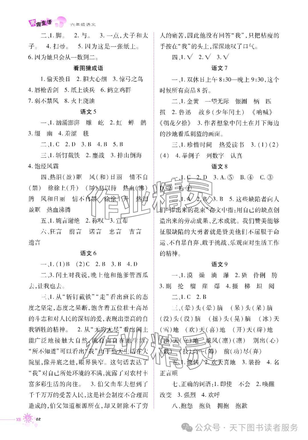 2025年寒假生活六年级语文人教版重庆出版社 参考答案第2页