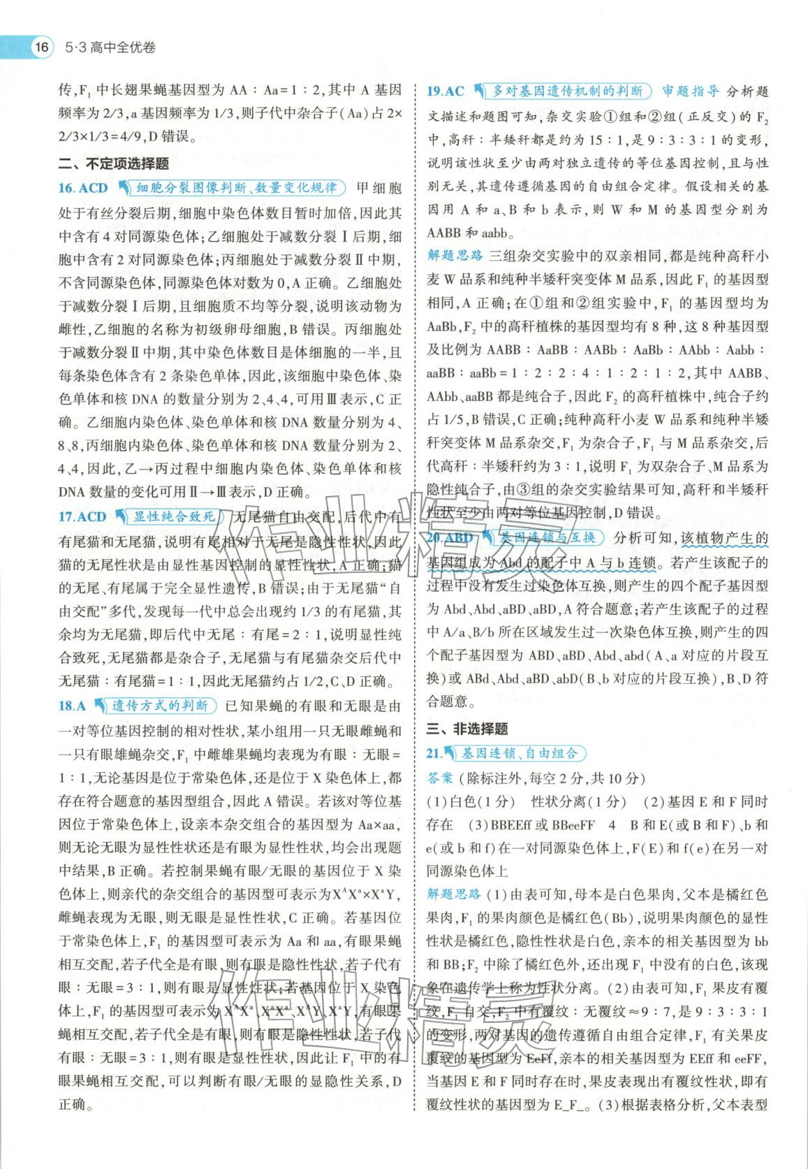 2026年53高中全优卷高中生物必修第二册人教版&nbsp;第16页