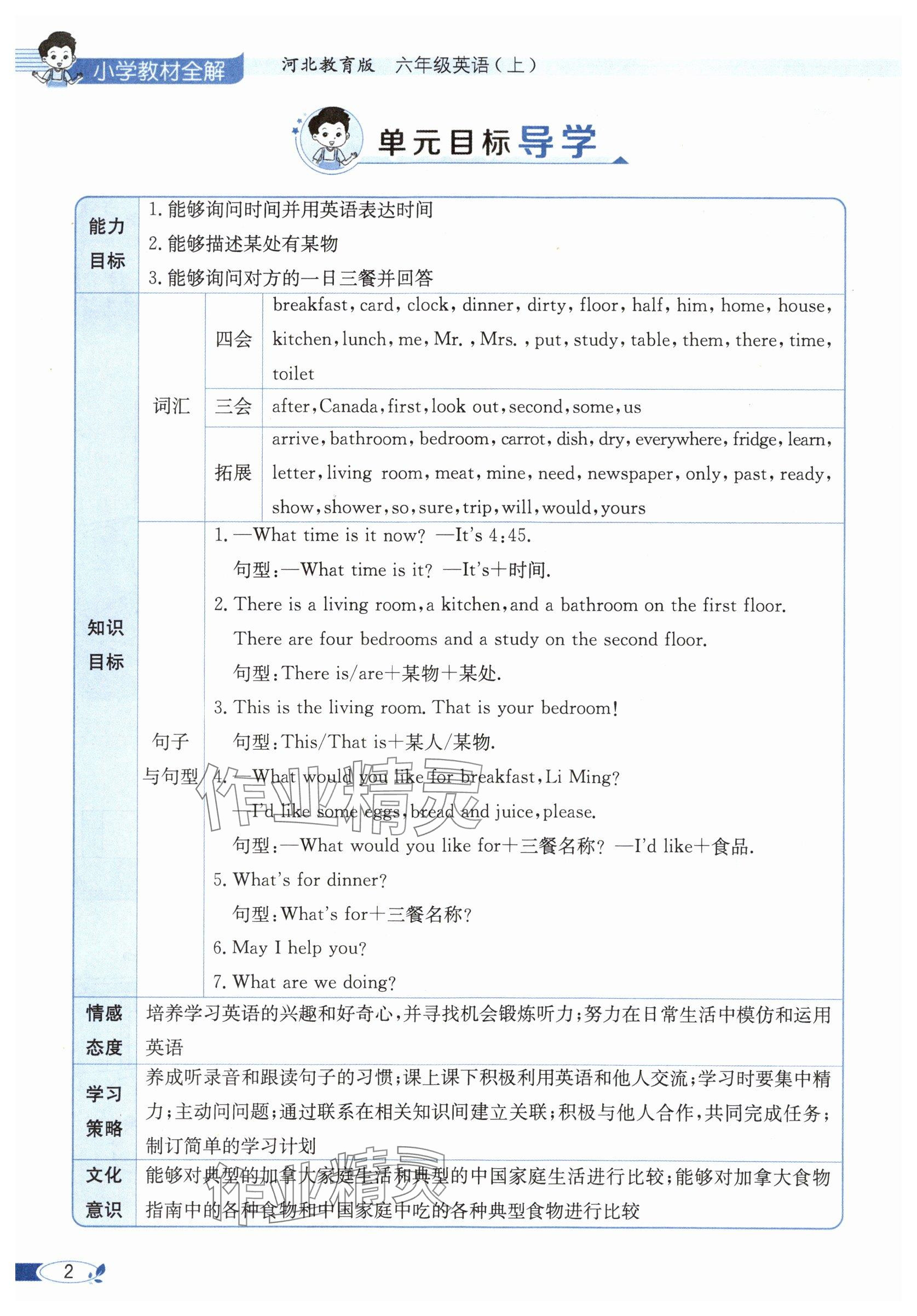 2025年教材课本六年级英语上册冀教版 参考答案第2页